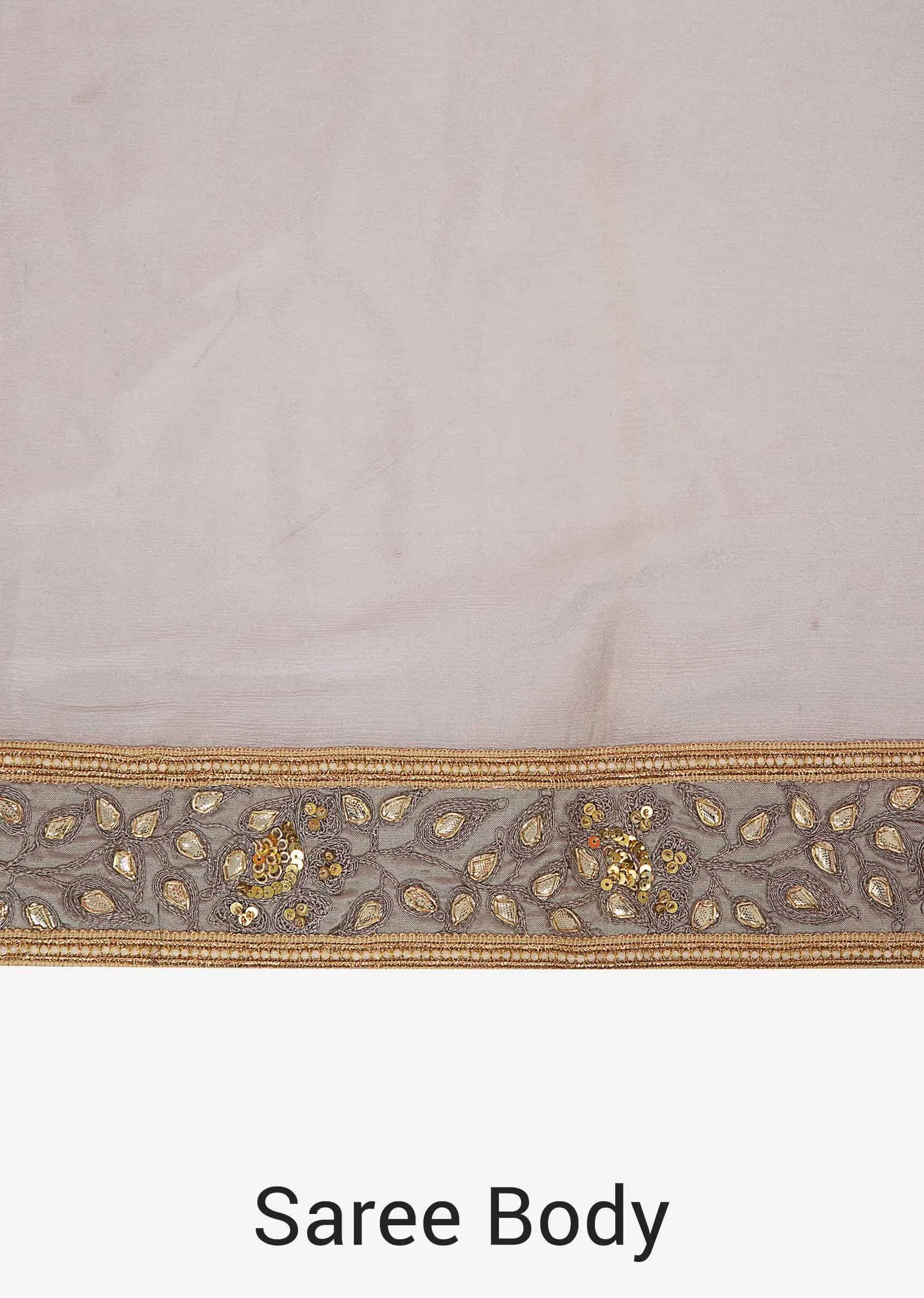 Frost grey saree in satin crepe with thread and kundan border only on Kalki