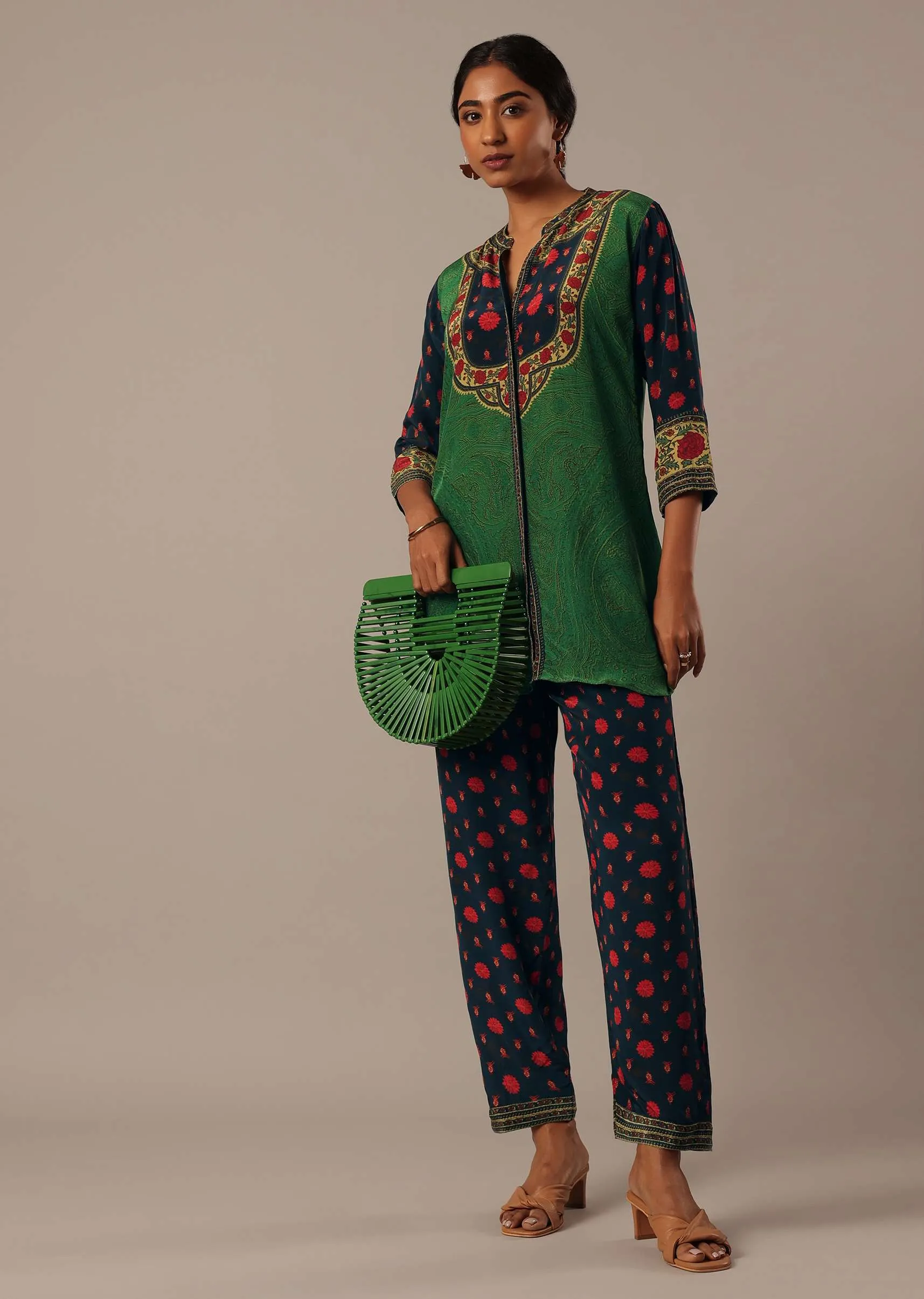 Green Floral Print Chiffon co ord set