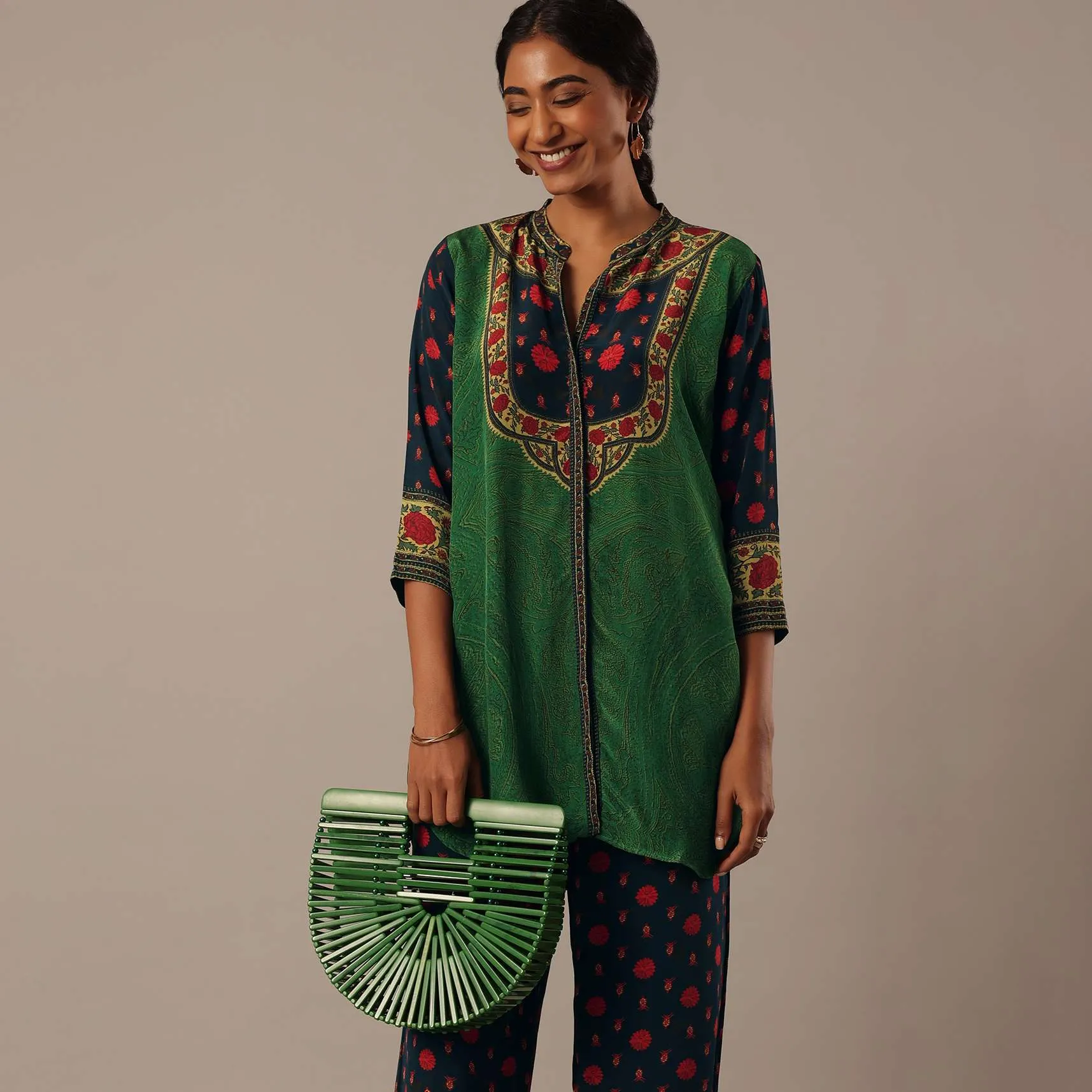 Green Floral Print Chiffon co ord set