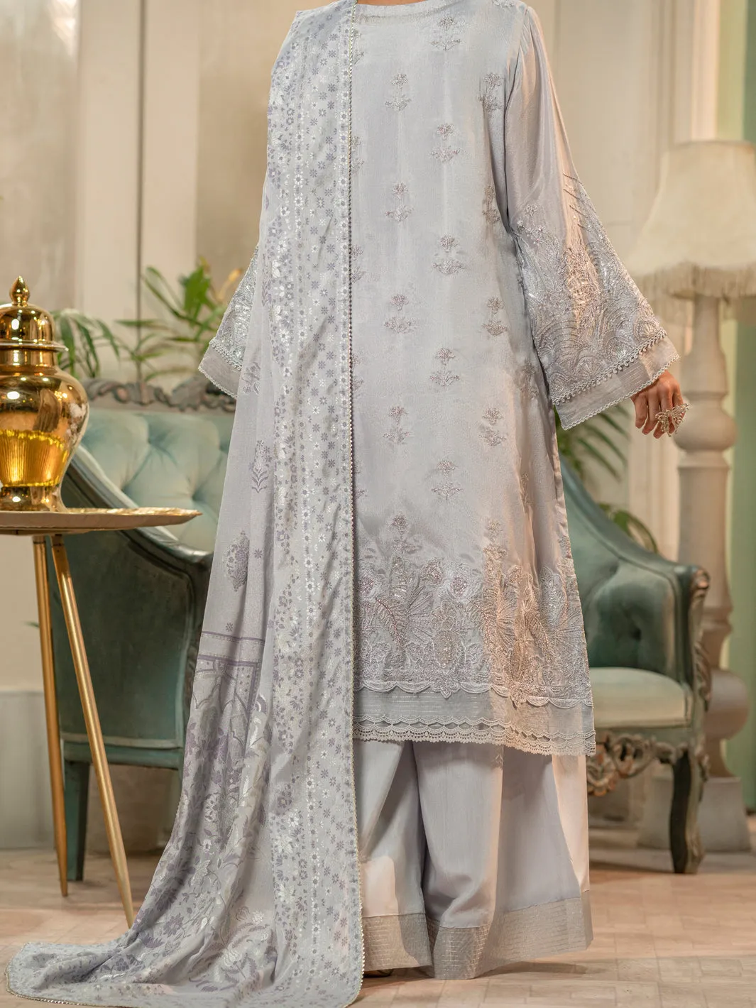 Grey Chiffon 3 Piece Formal Stitched - AL-3PS-LS-425