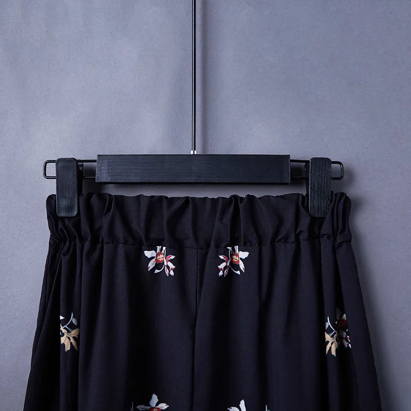 Japanese Crane Print Wide Leg Ninth Pants