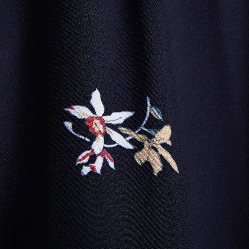 Japanese Crane Print Wide Leg Ninth Pants