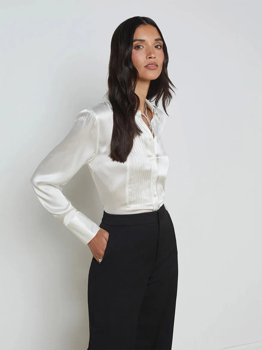 L'Agence Divya Silk Shirt in White