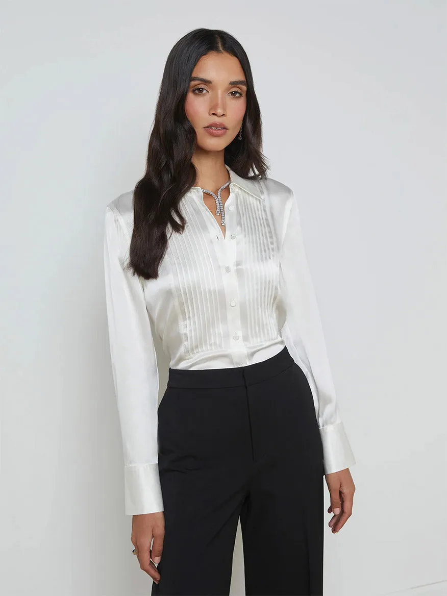 L'Agence Divya Silk Shirt in White