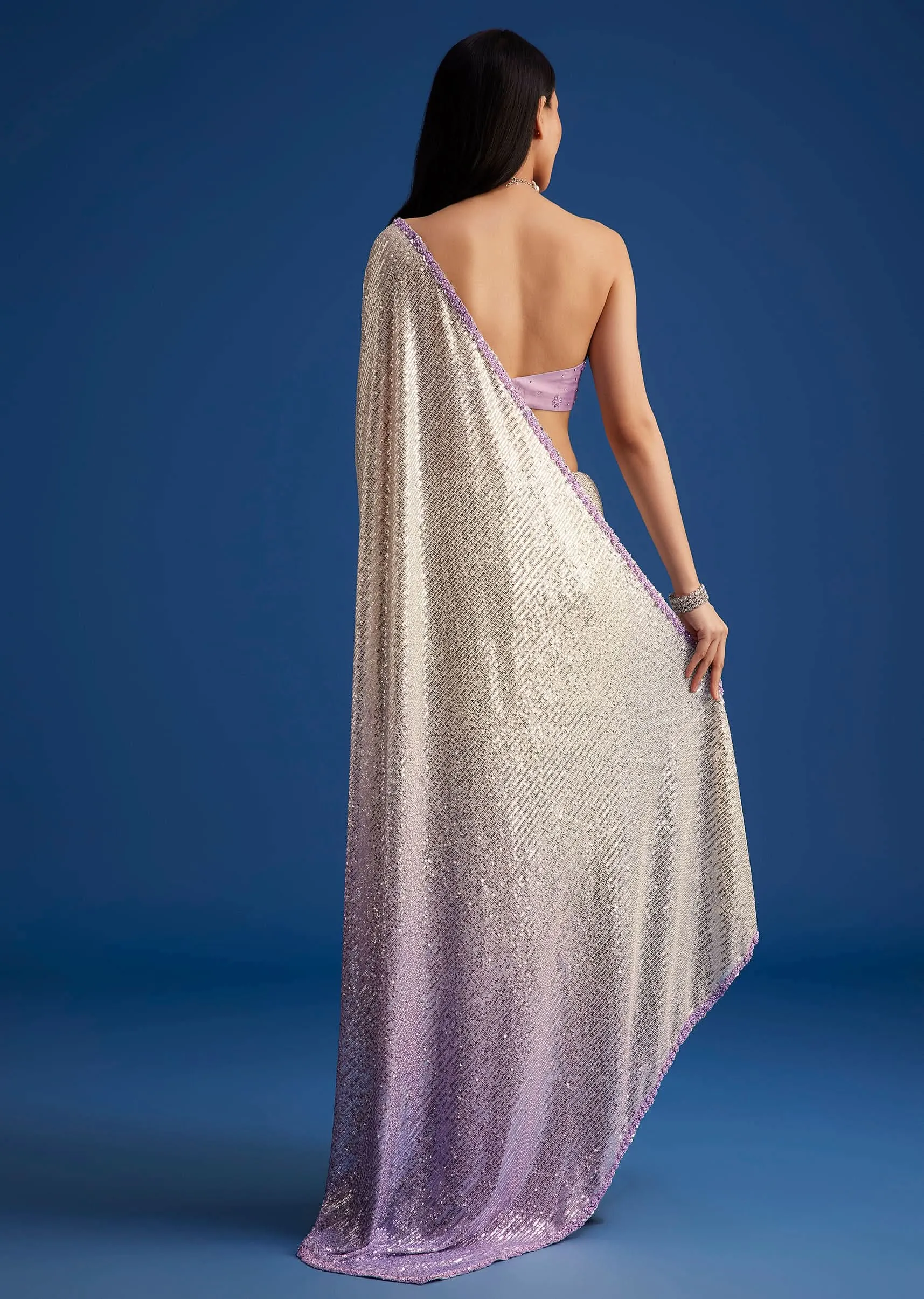 Lavender Purple Ombre Sequins Saree With An Embellished Border