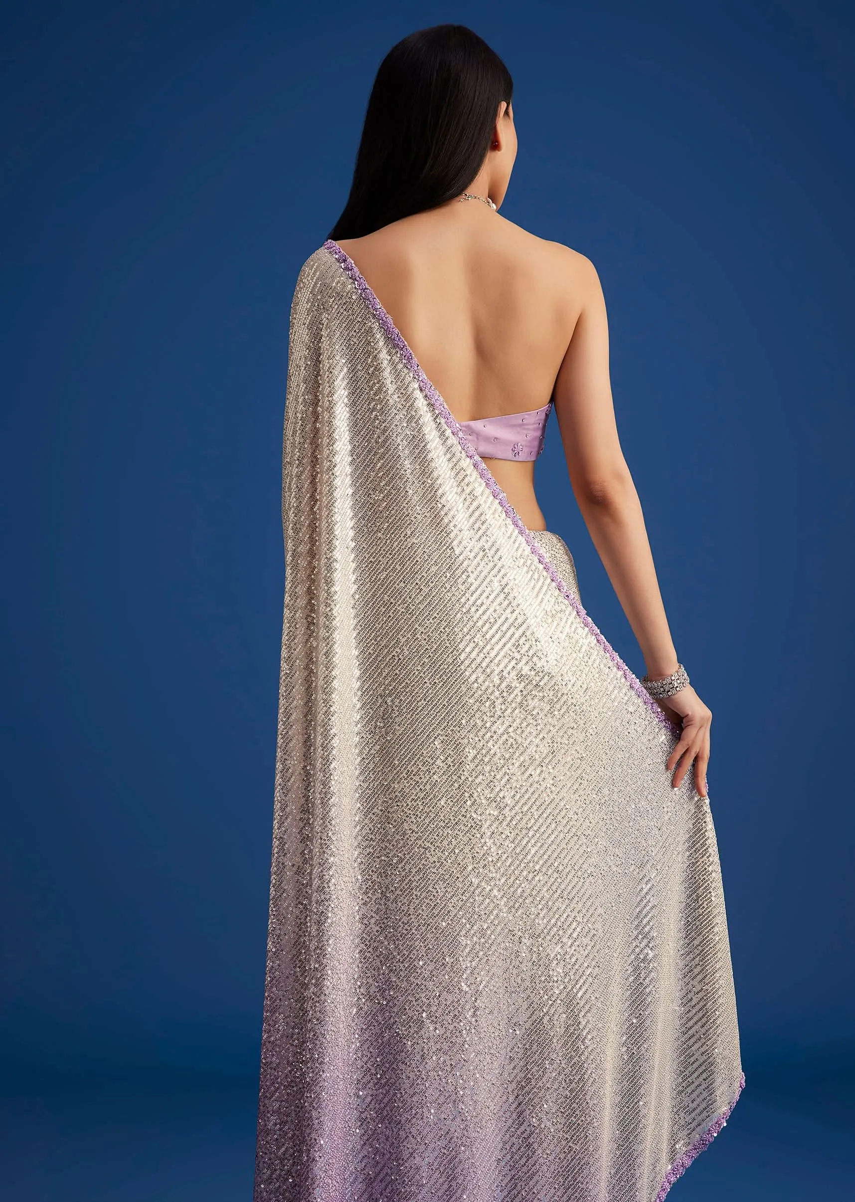 Lavender Purple Ombre Sequins Saree With An Embellished Border