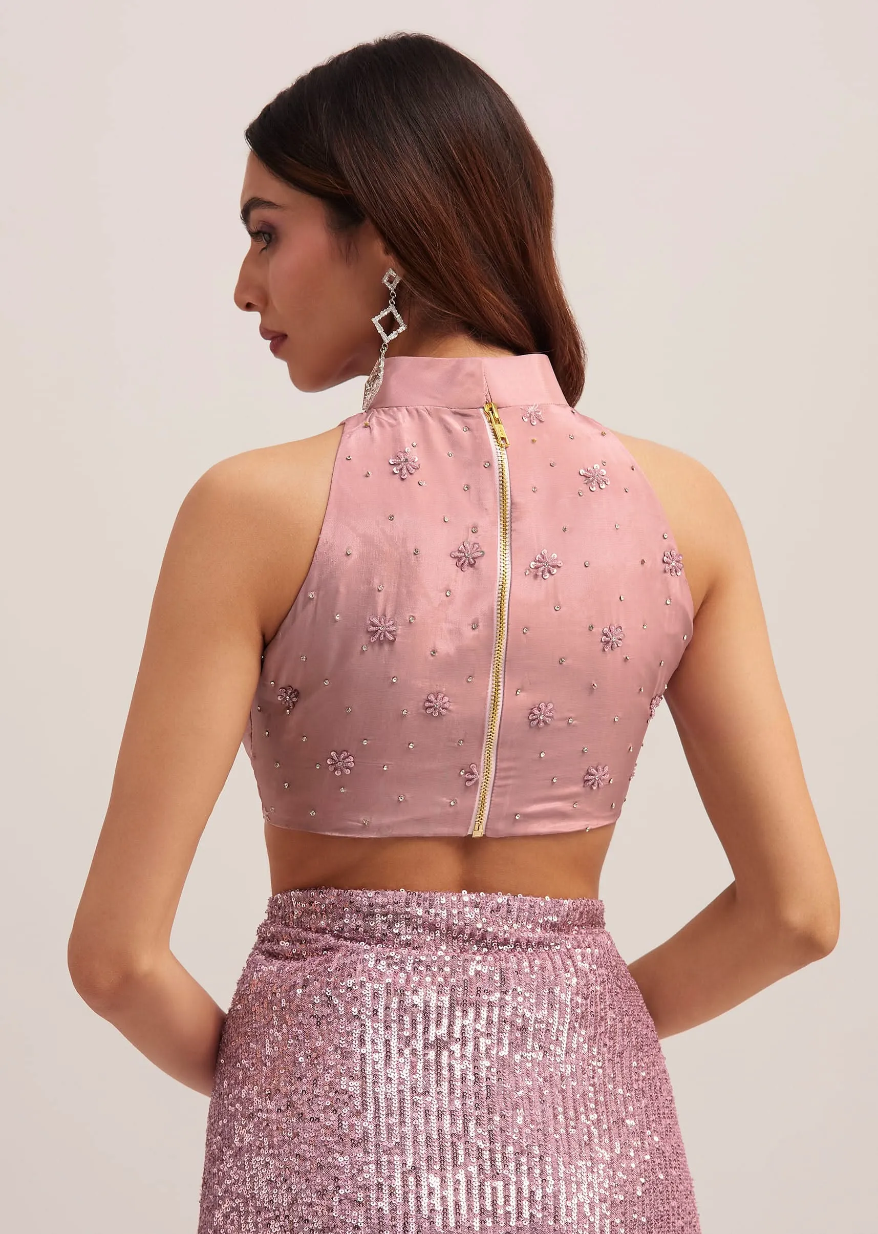 Lilac Purple Sequins Saree With An Embellished Border