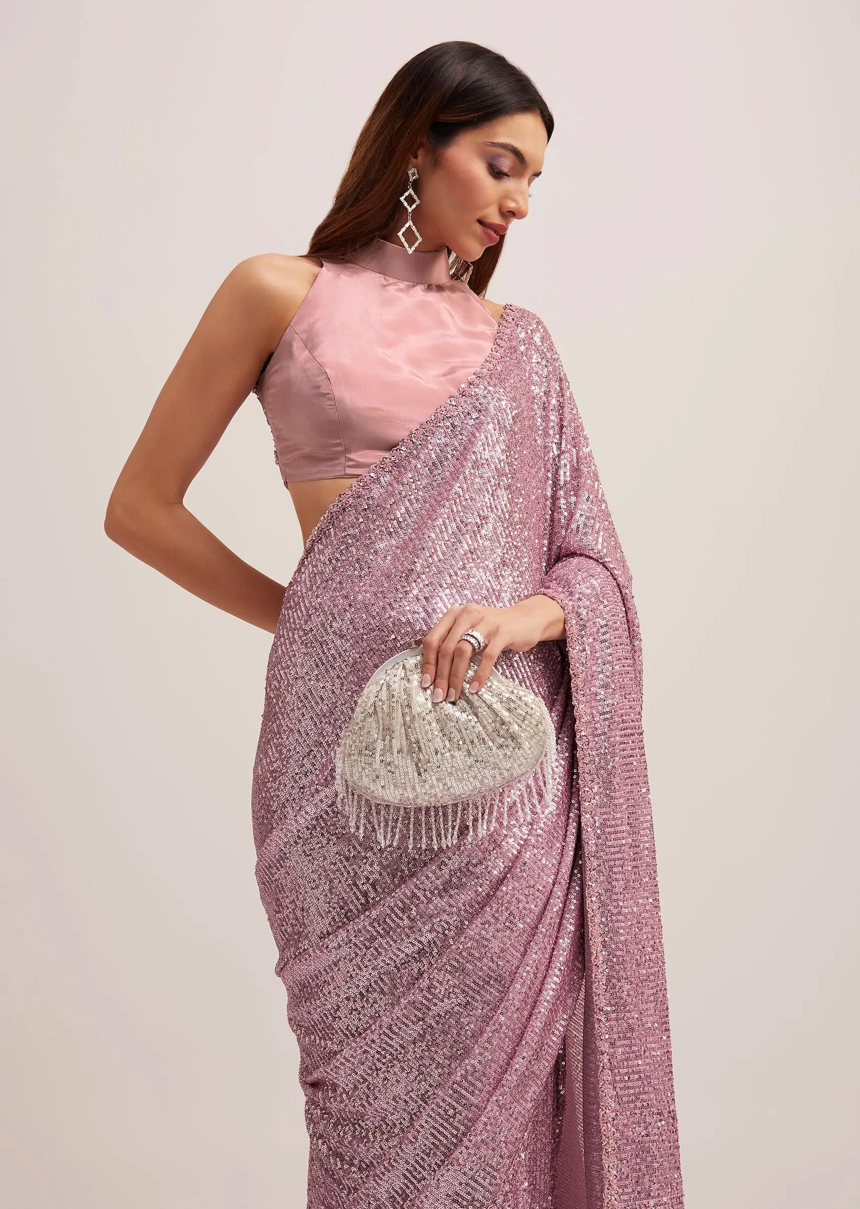 Lilac Purple Sequins Saree With An Embellished Border