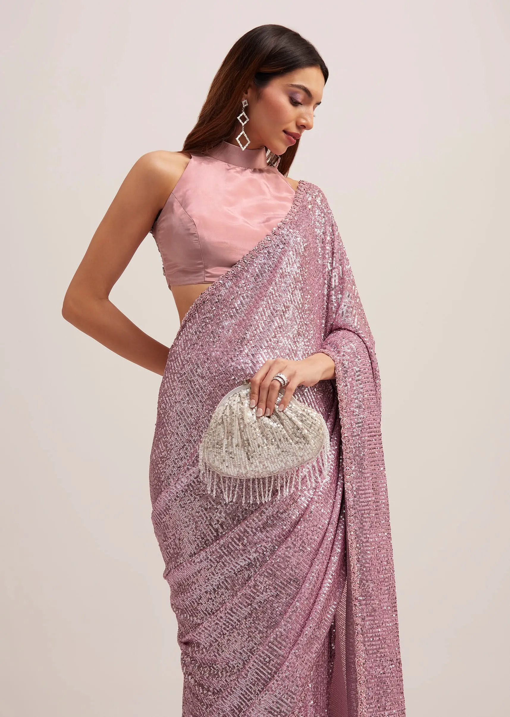 Lilac Purple Sequins Saree With An Embellished Border