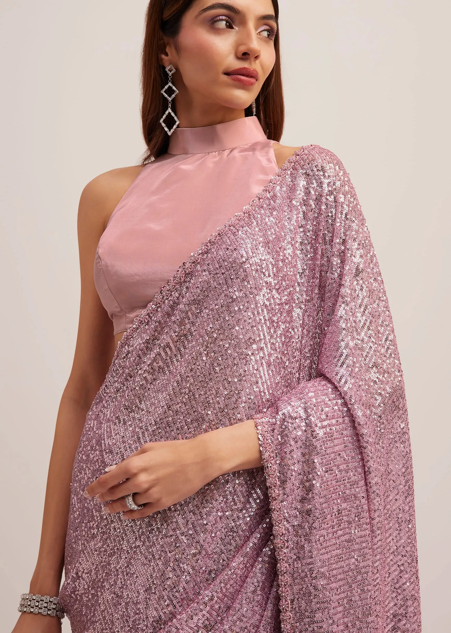 Lilac Purple Sequins Saree With An Embellished Border