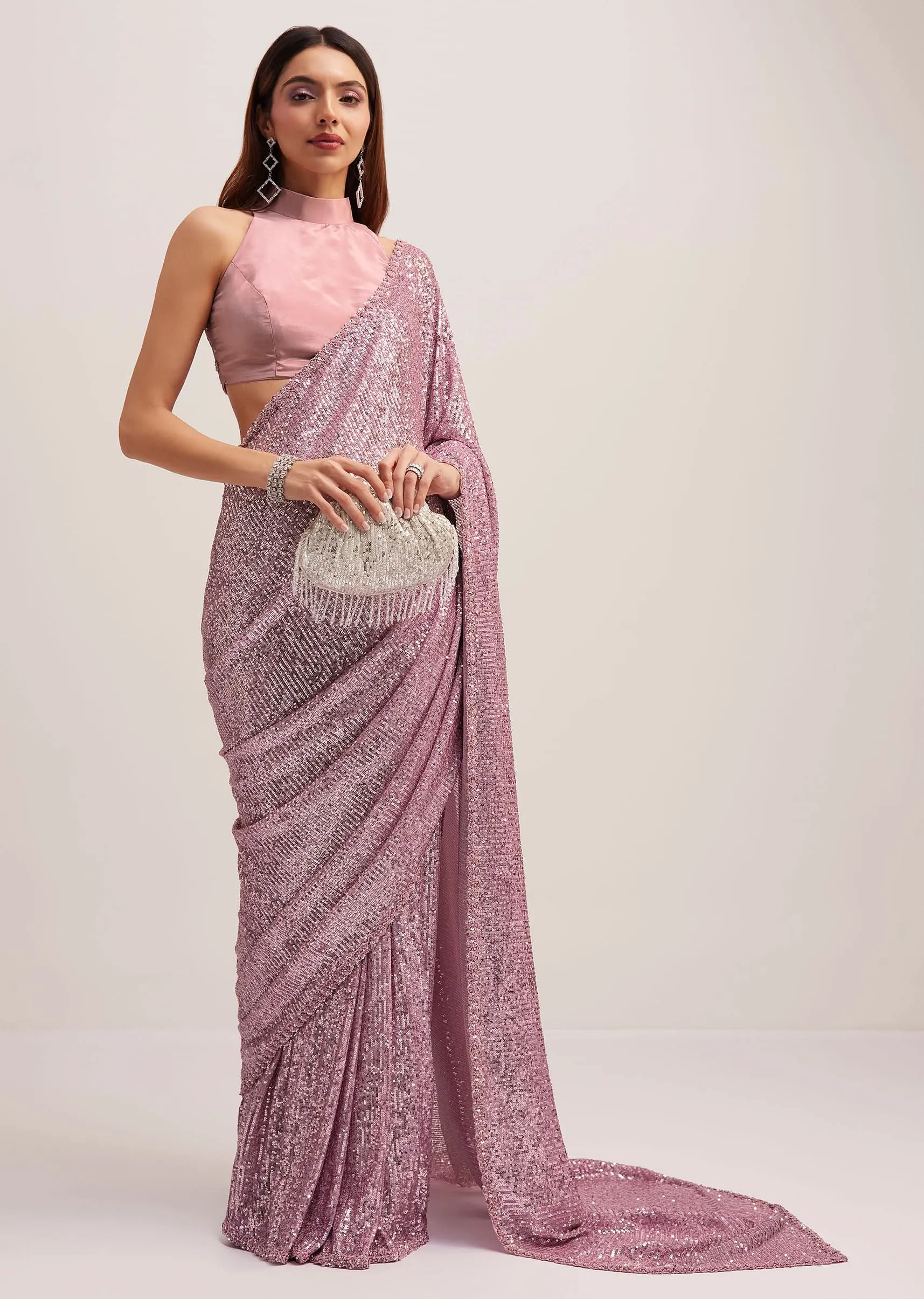 Lilac Purple Sequins Saree With An Embellished Border