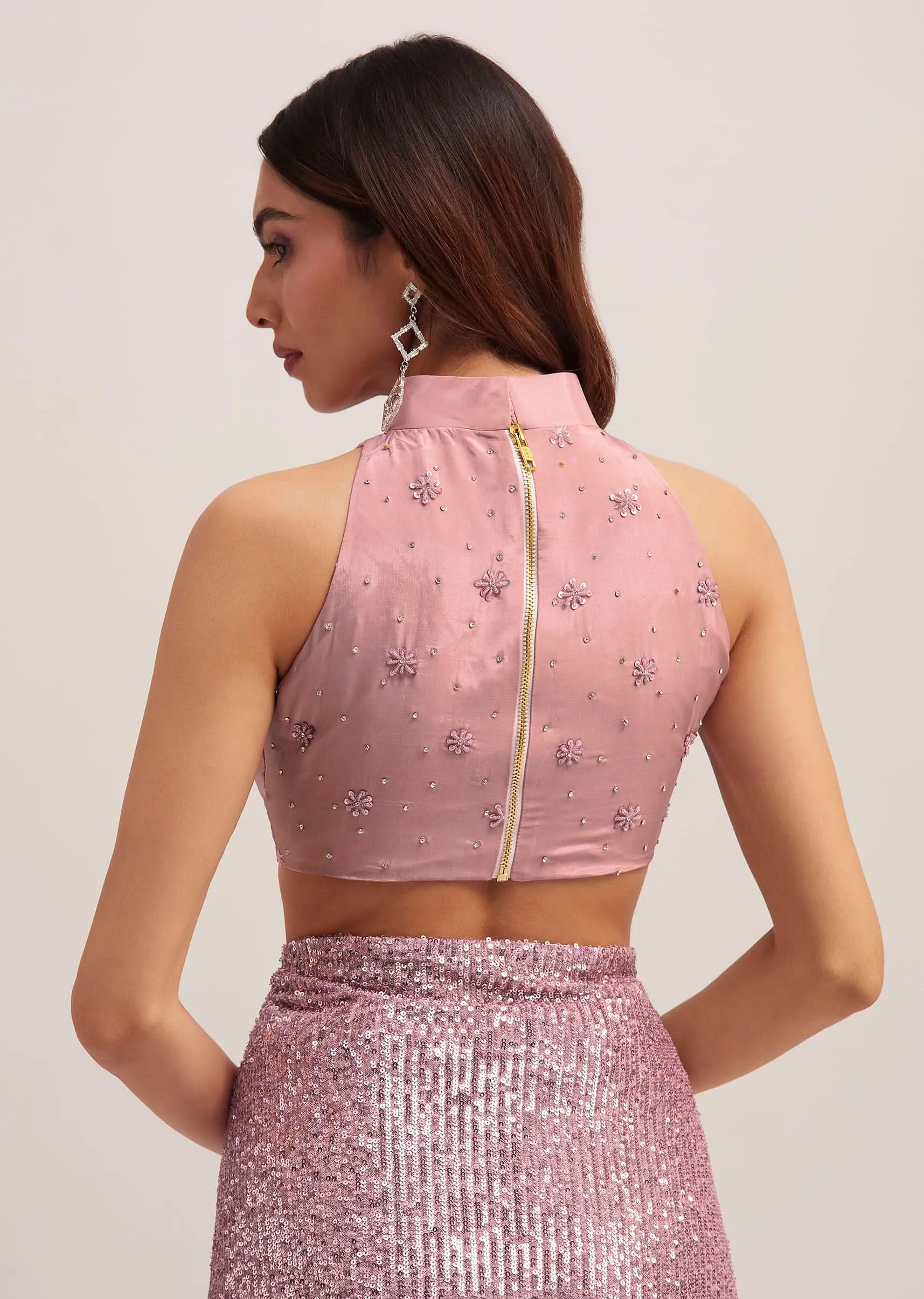 Lilac Purple Sequins Saree With An Embellished Border
