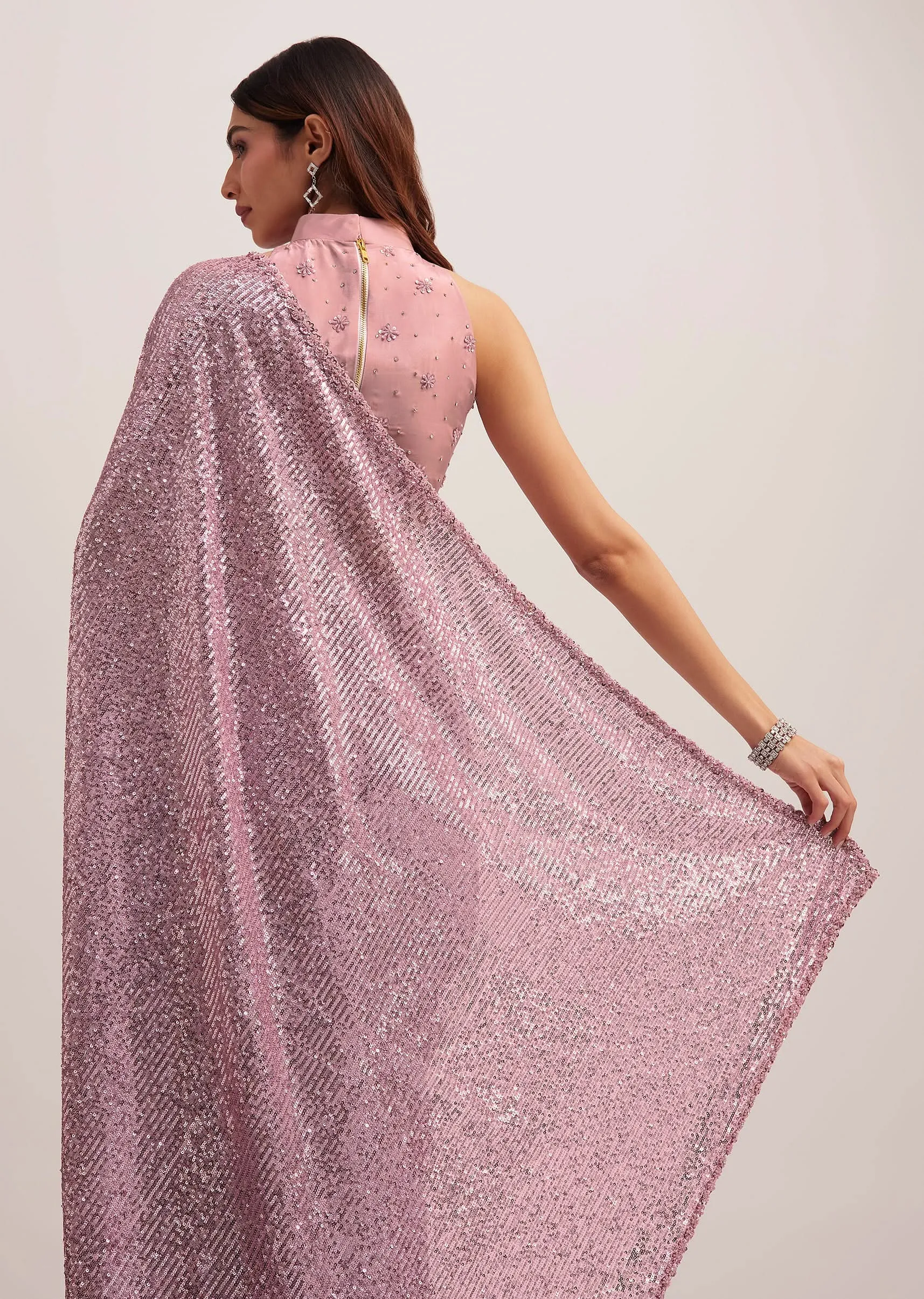 Lilac Purple Sequins Saree With An Embellished Border