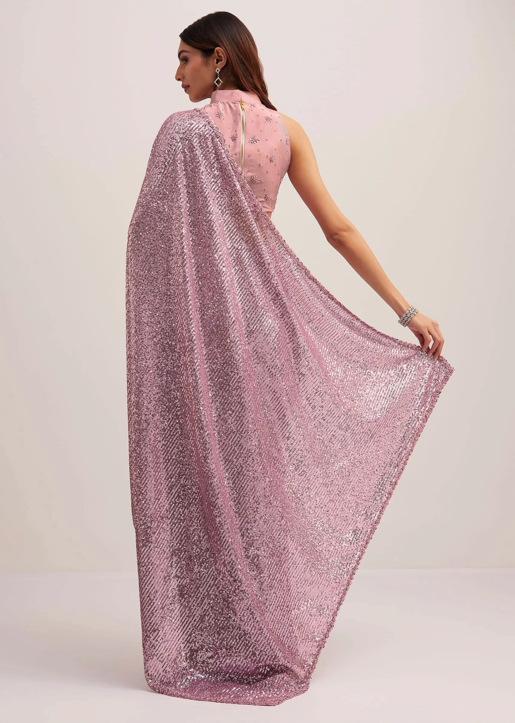 Lilac Purple Sequins Saree With An Embellished Border