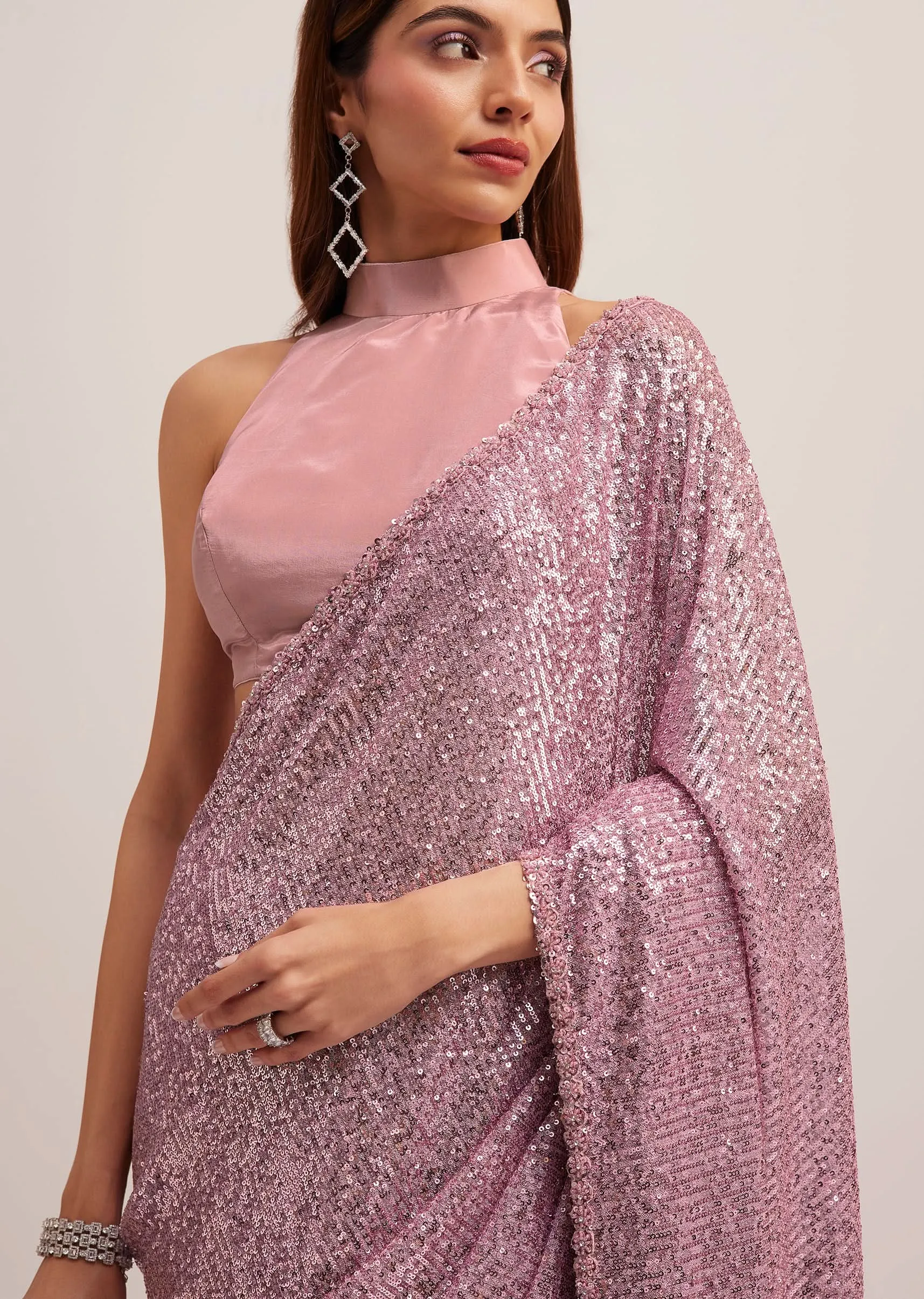 Lilac Purple Sequins Saree With An Embellished Border