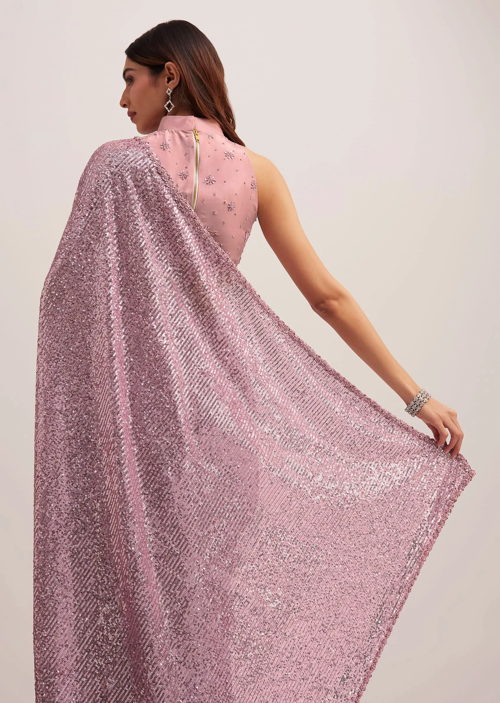 Lilac Purple Sequins Saree With An Embellished Border