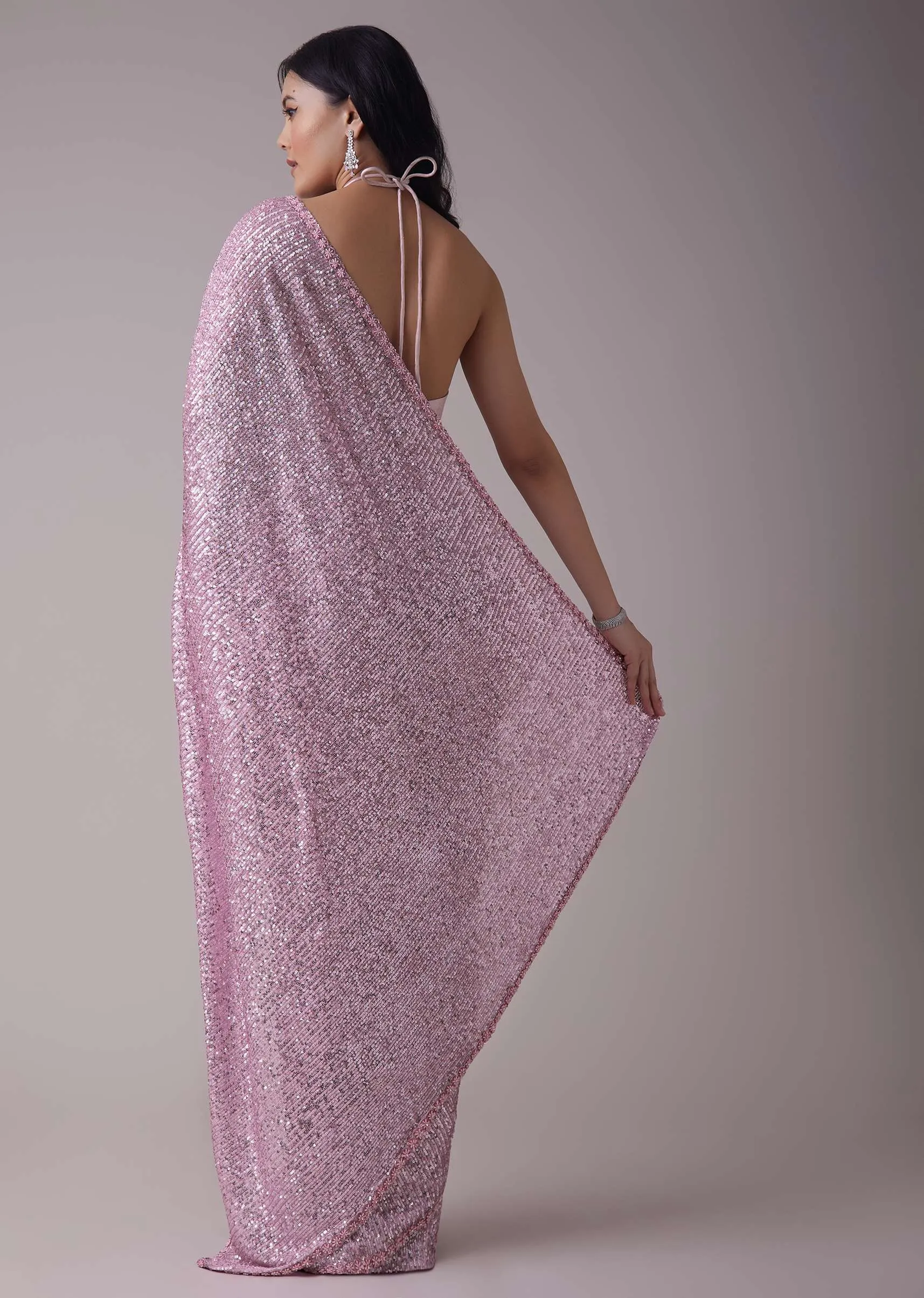 Lilac Purple Sequins Saree With An Embellished Border