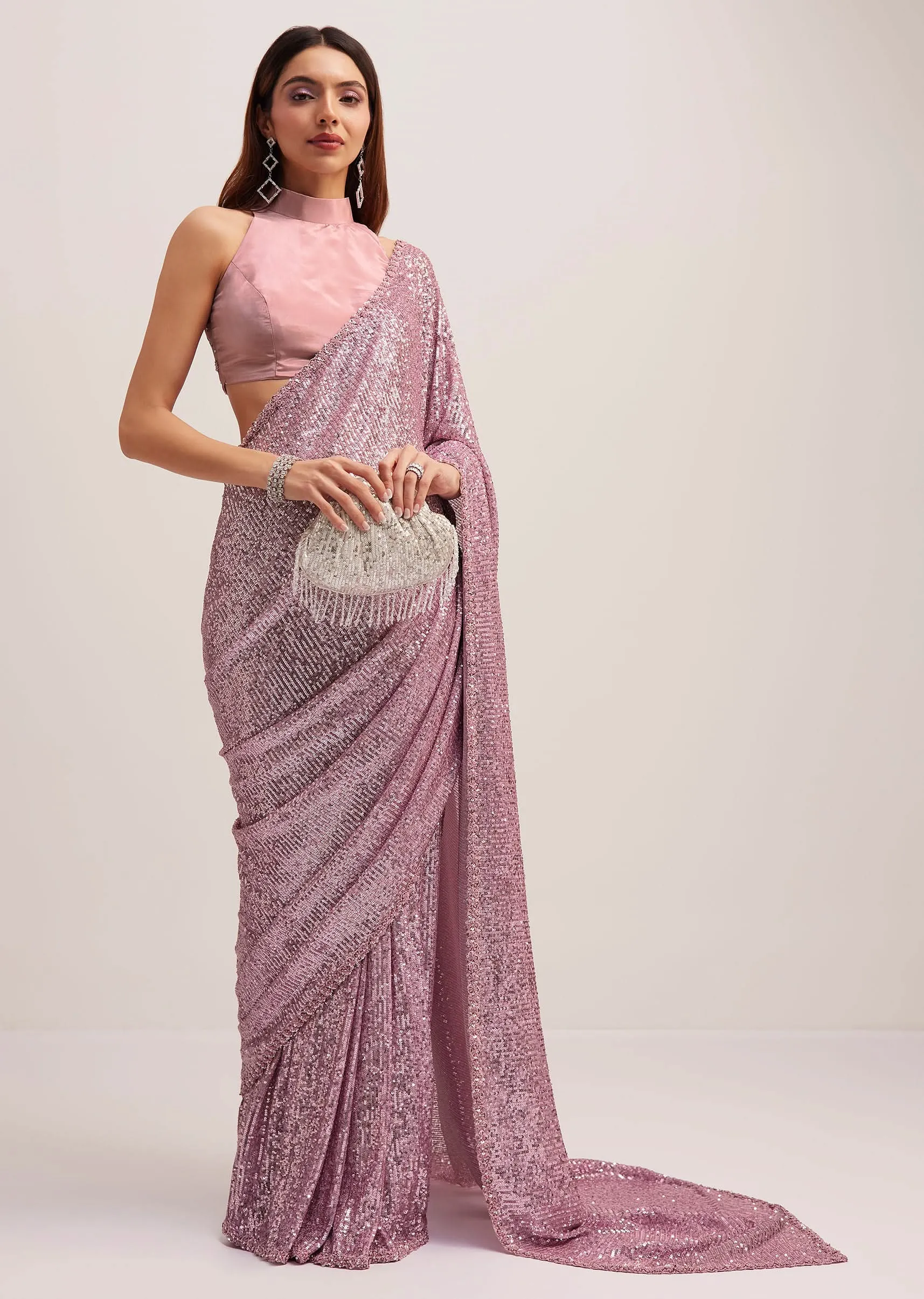 Lilac Purple Sequins Saree With An Embellished Border