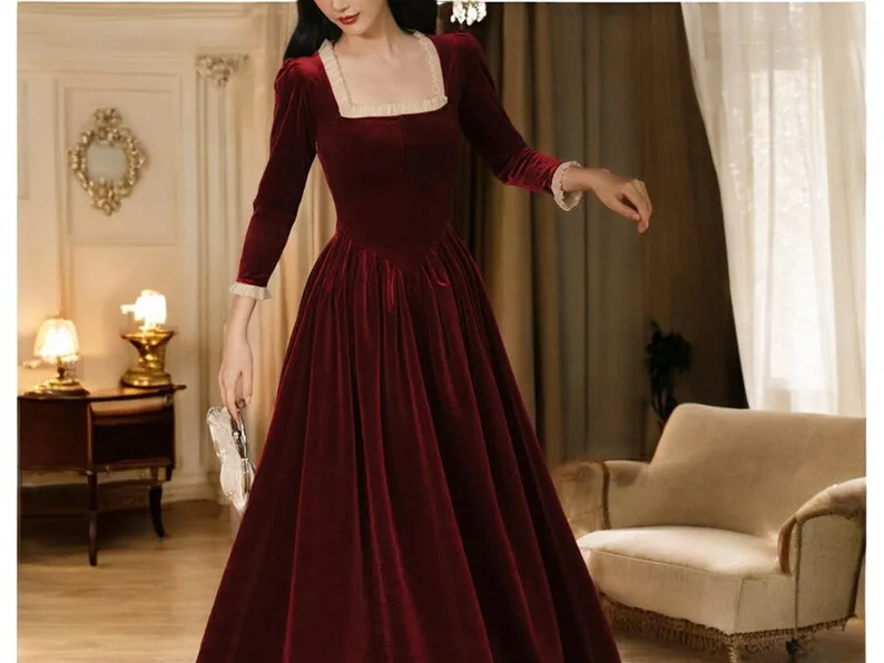 Long Sleeve Prom Dresses Velvet Dress Formal Wear Fashionable Clothing