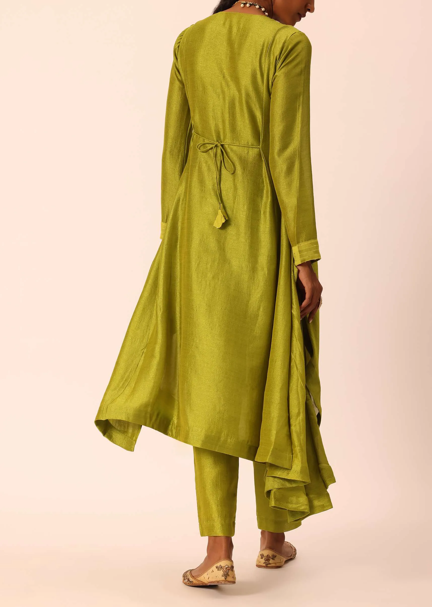 Mehendi Green Embroidered Kurta Set In Chiffon