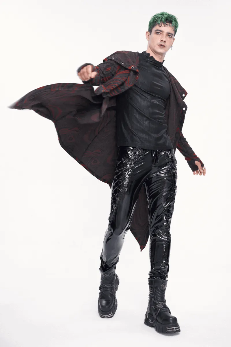 Men's Goth Irregular Hooded Coat with Rows of Chain at the Back