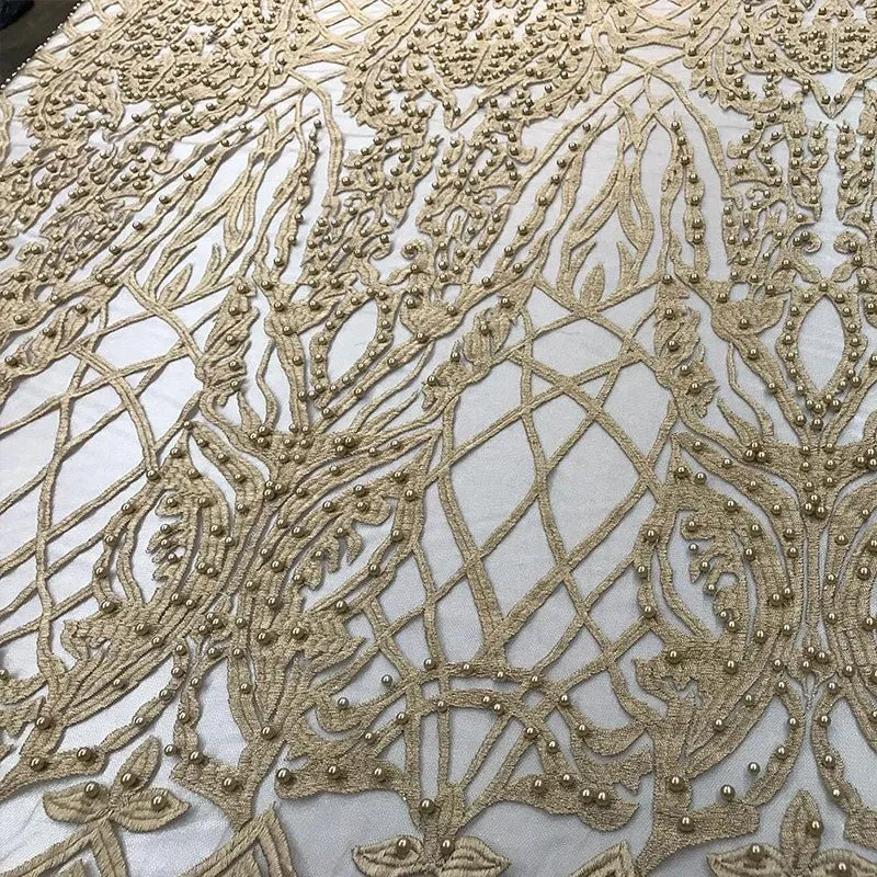 Multi-Color Design Embroidered Beaded Lace Fabric