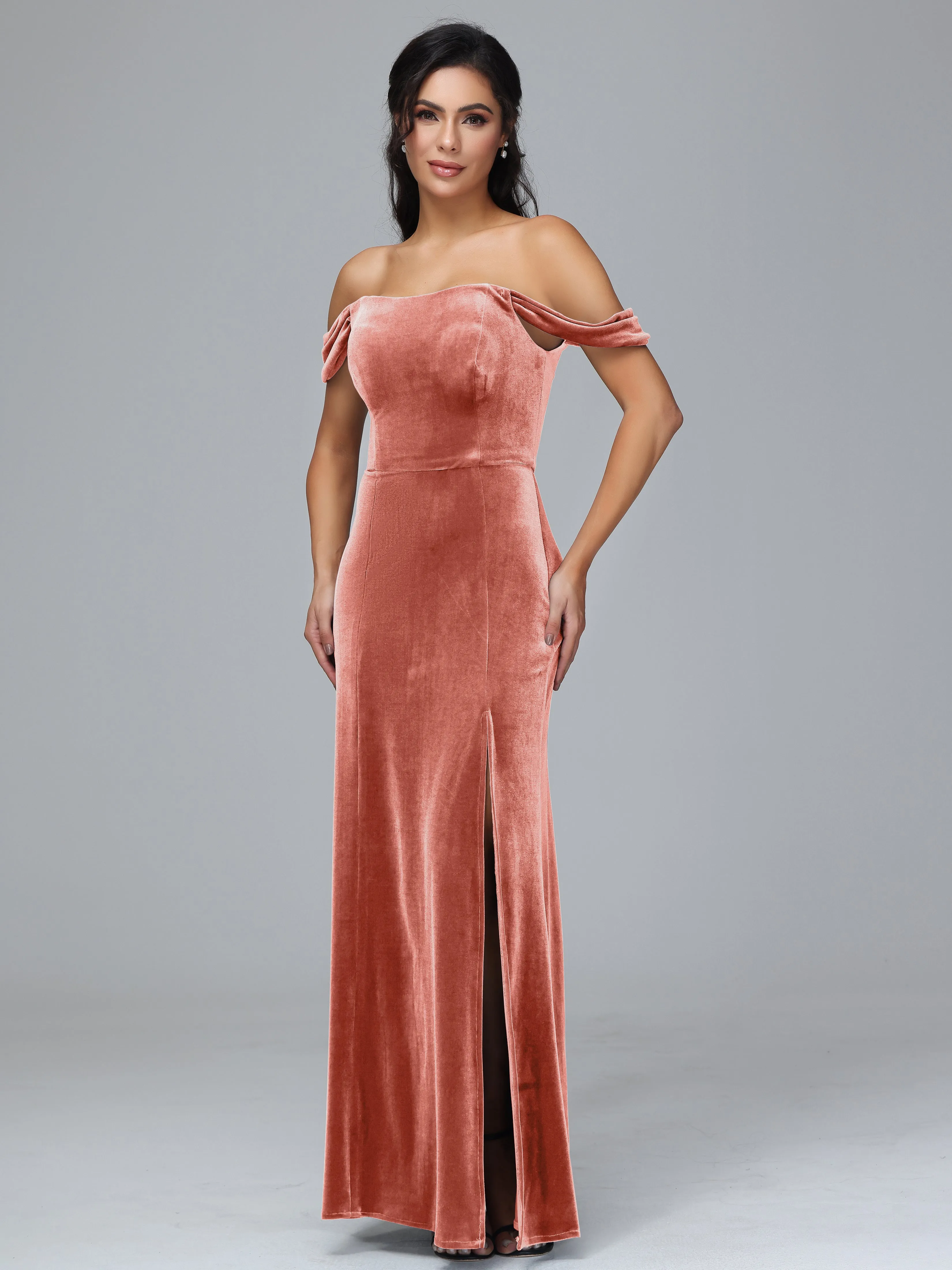 Off Shoulder Zipper Split Plus Size Bridesmaid Dresses