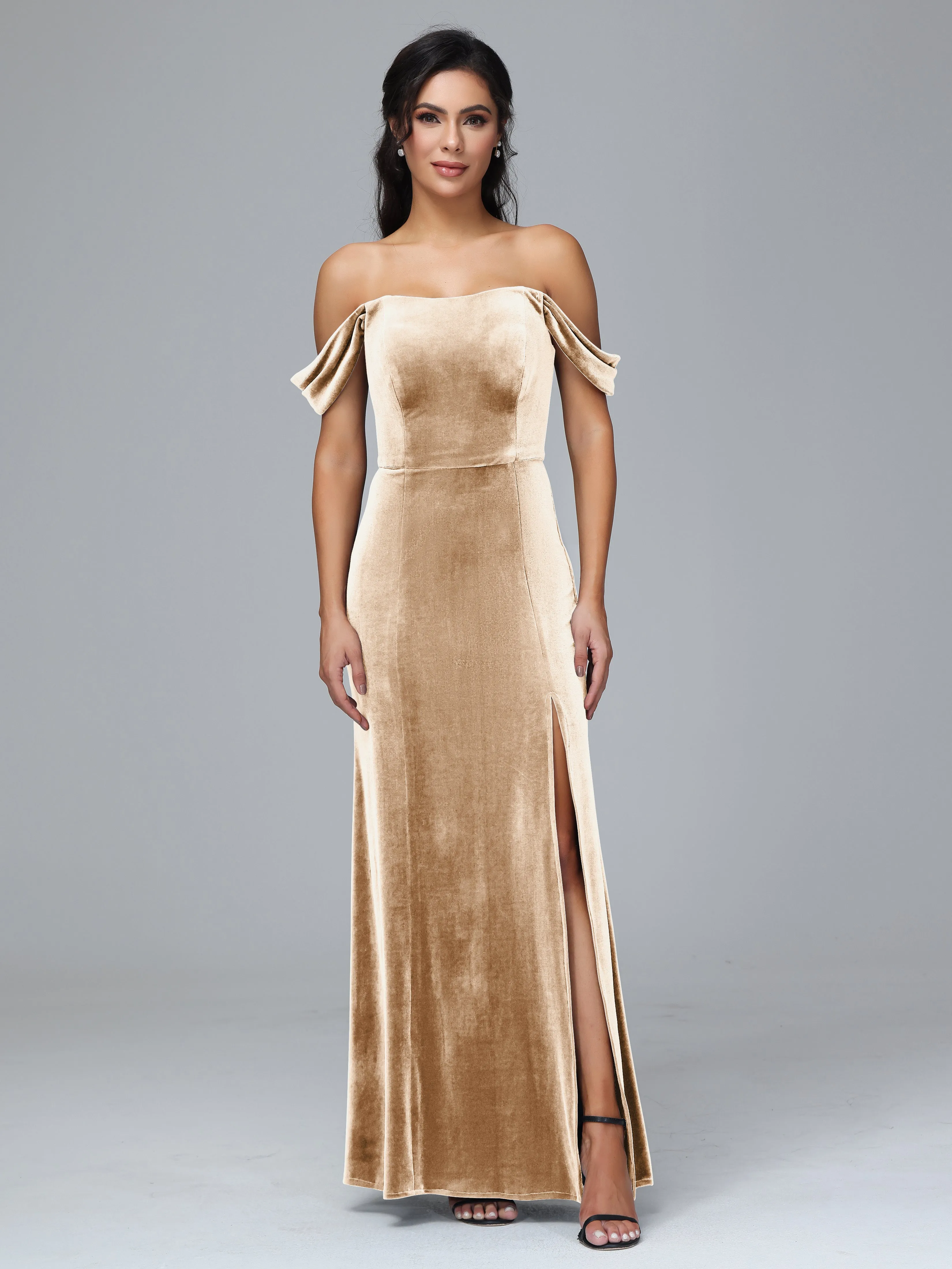 Off Shoulder Zipper Split Plus Size Bridesmaid Dresses