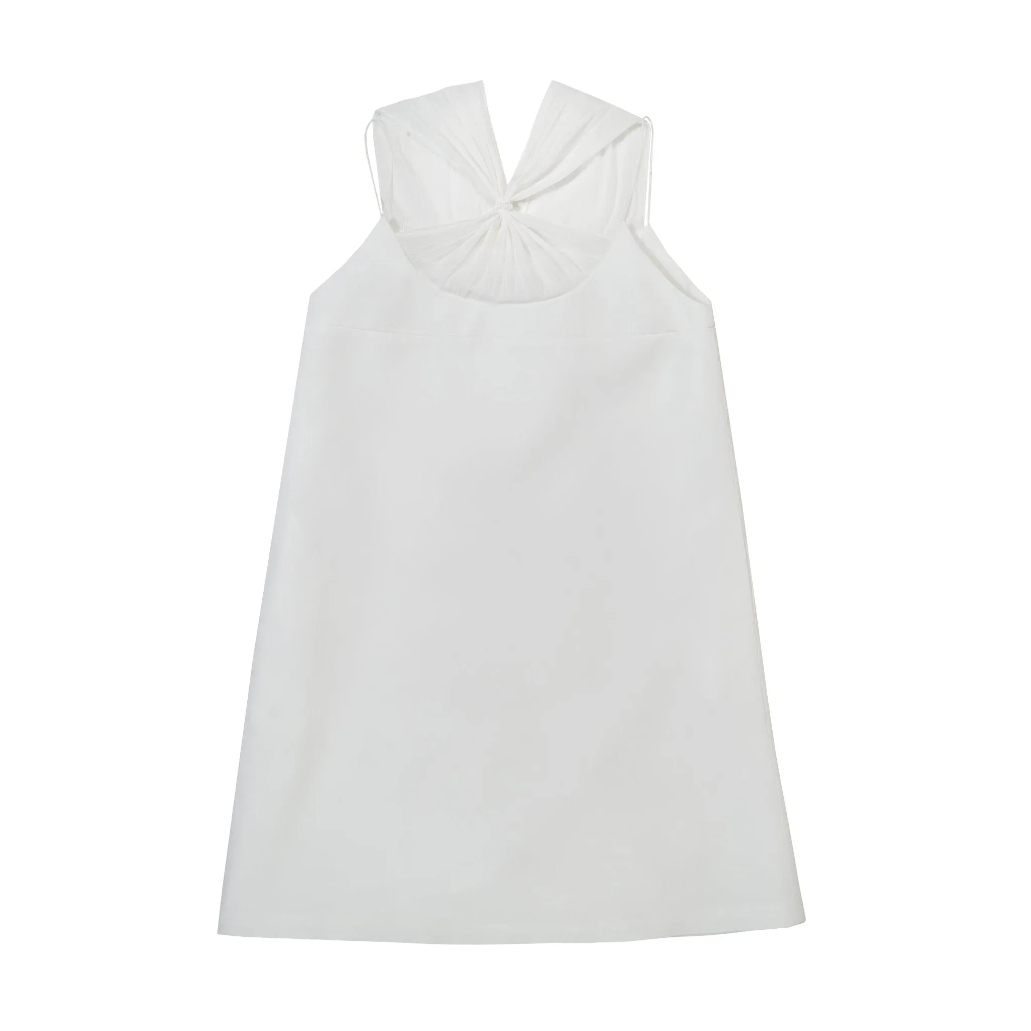 Pintucked Beaded Tie Dress in White