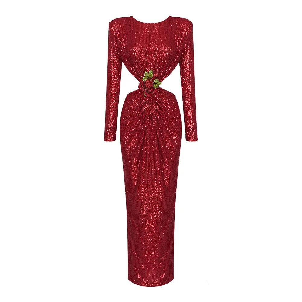 Red Sequin Long Dress