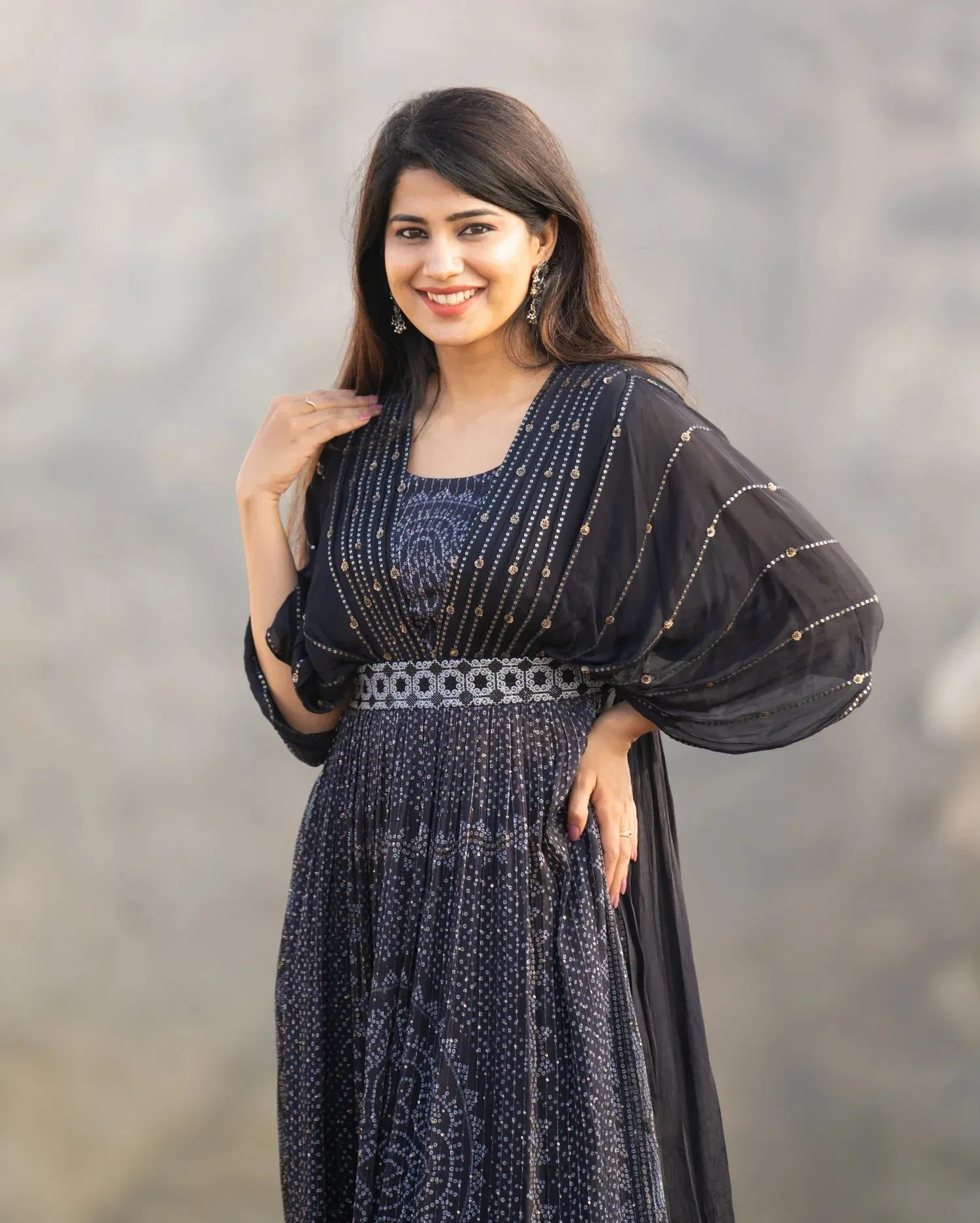 RFSS1417 - chiffon kaftan style thread embroided nyra cut kurta with pants