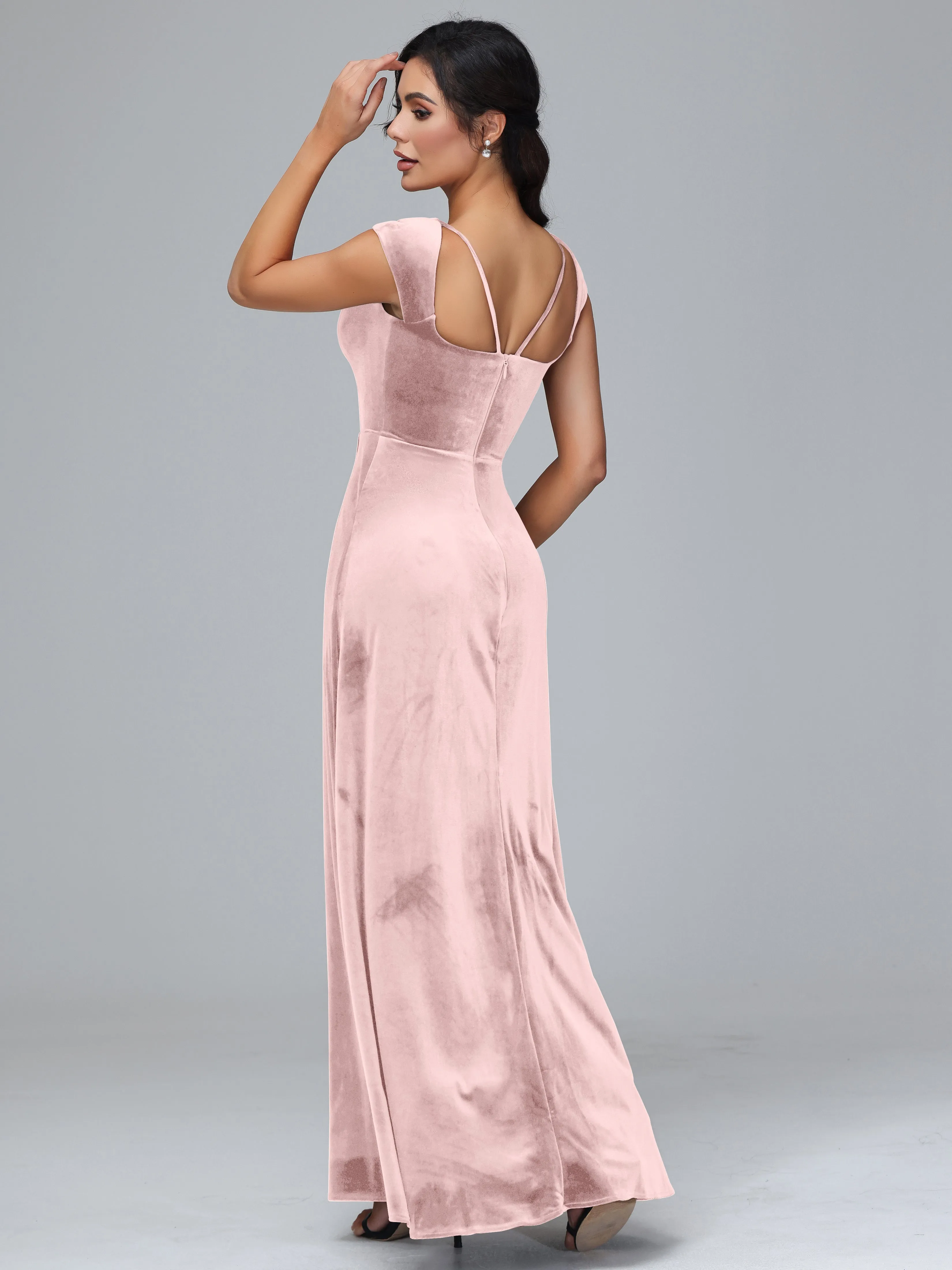 Scoop Neck Long Plus Size Bridesmaid Dresses With Split