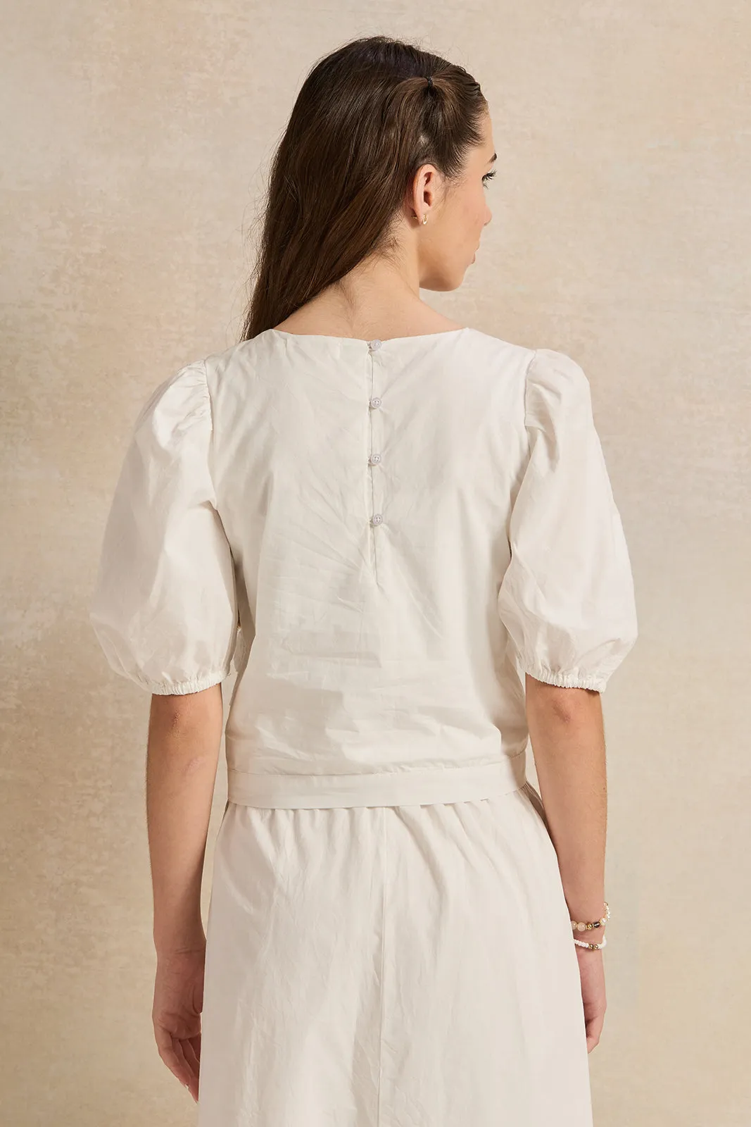 Senior Girls White Poplin With 3D Flower