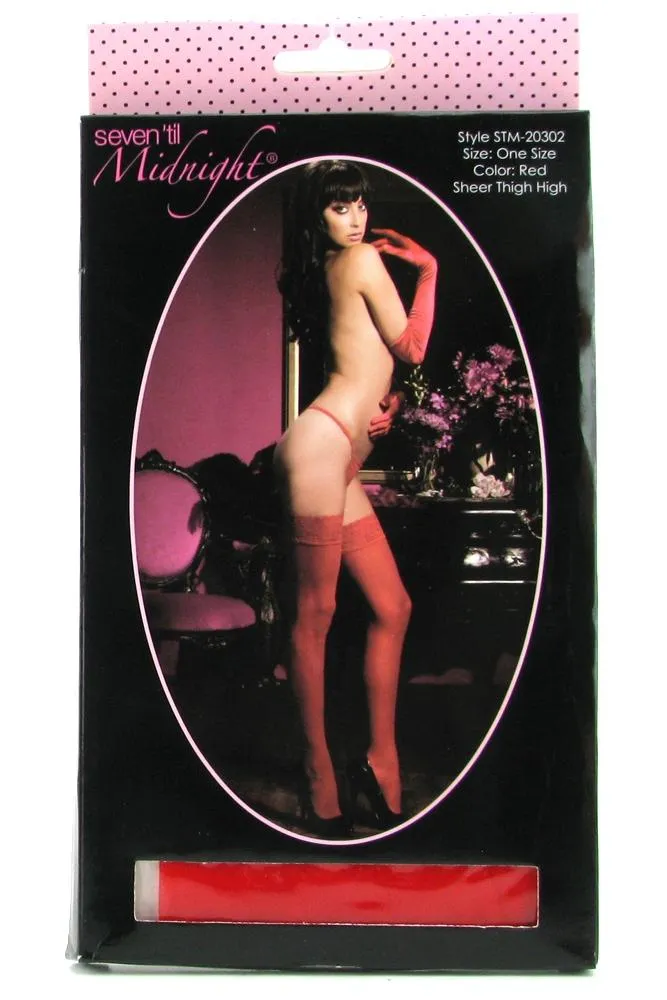 Sheer Red Lace Topped Thigh Highs
