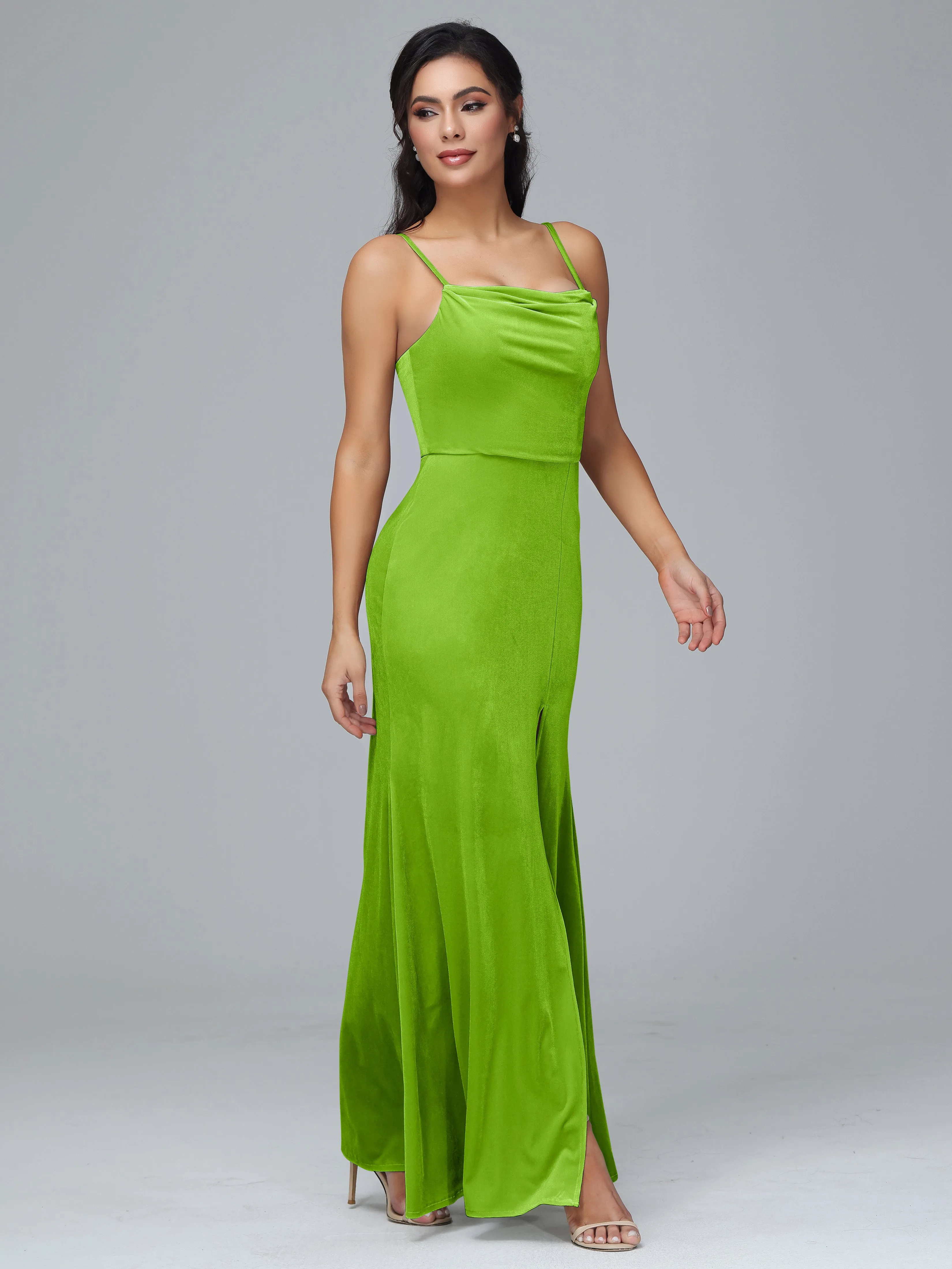Spaghetti Straps Velvet Bridesmaid Dresses With Split