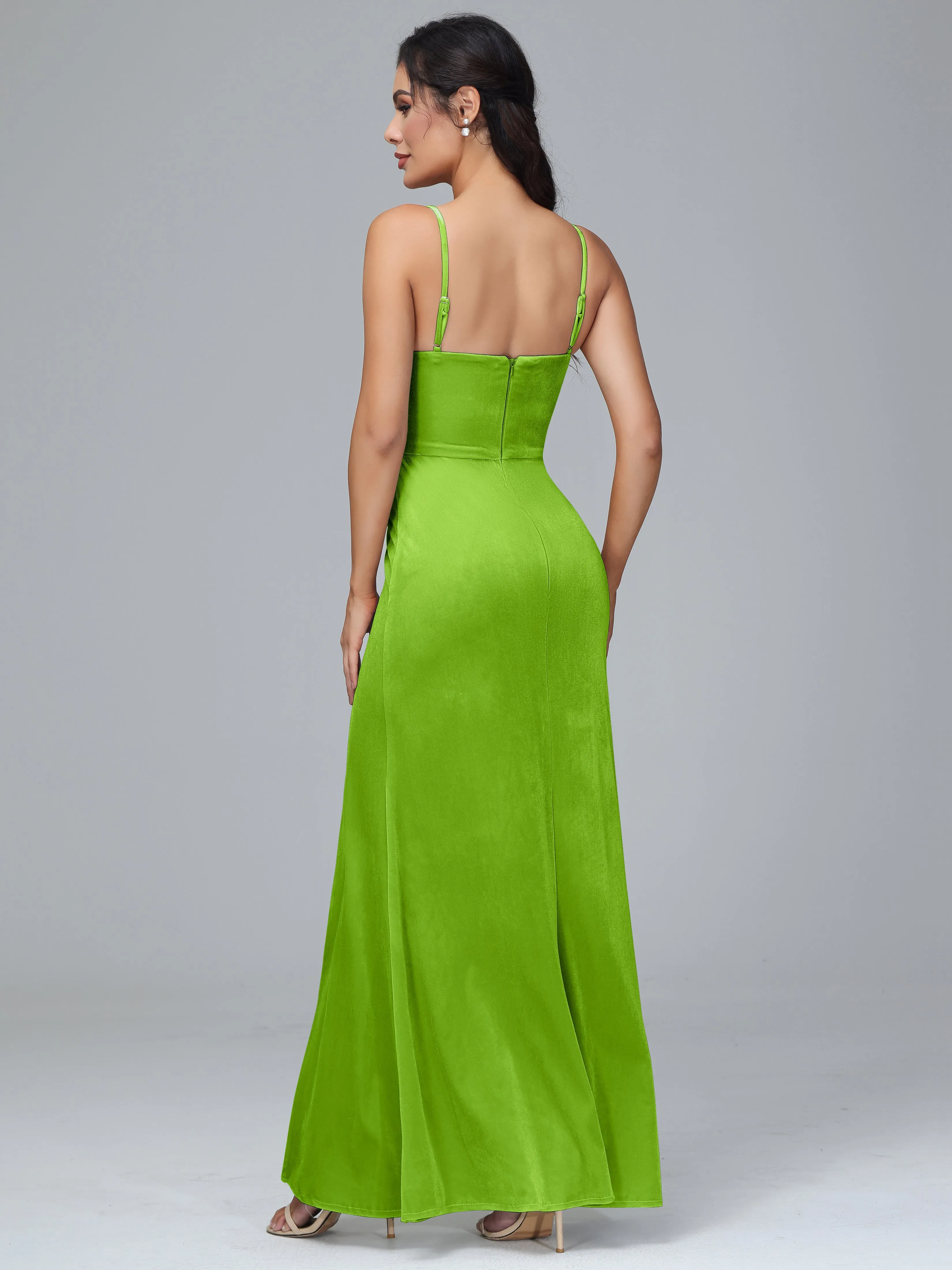 Spaghetti Straps Velvet Bridesmaid Dresses With Split