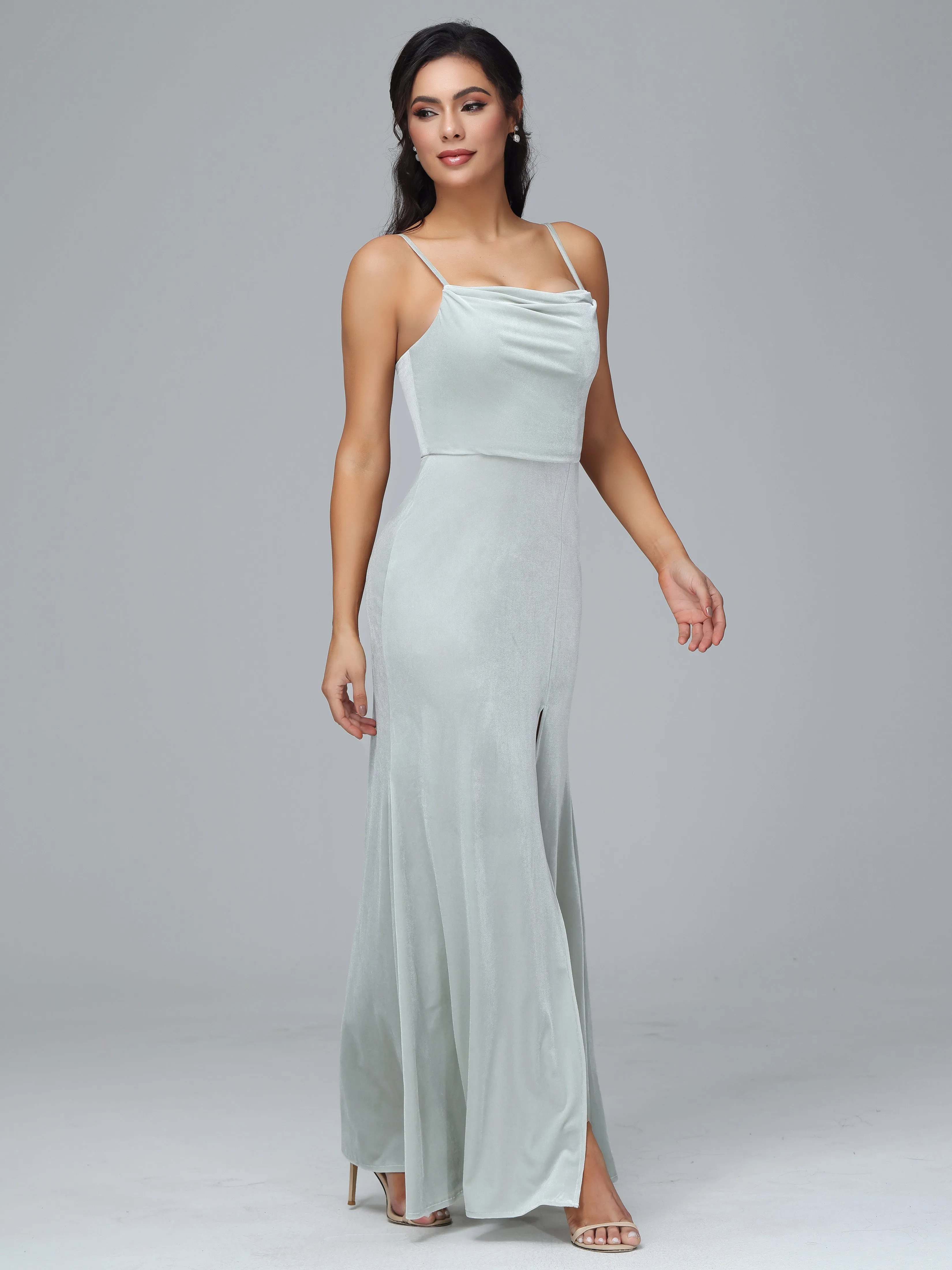Spaghetti Straps Velvet Bridesmaid Dresses With Split