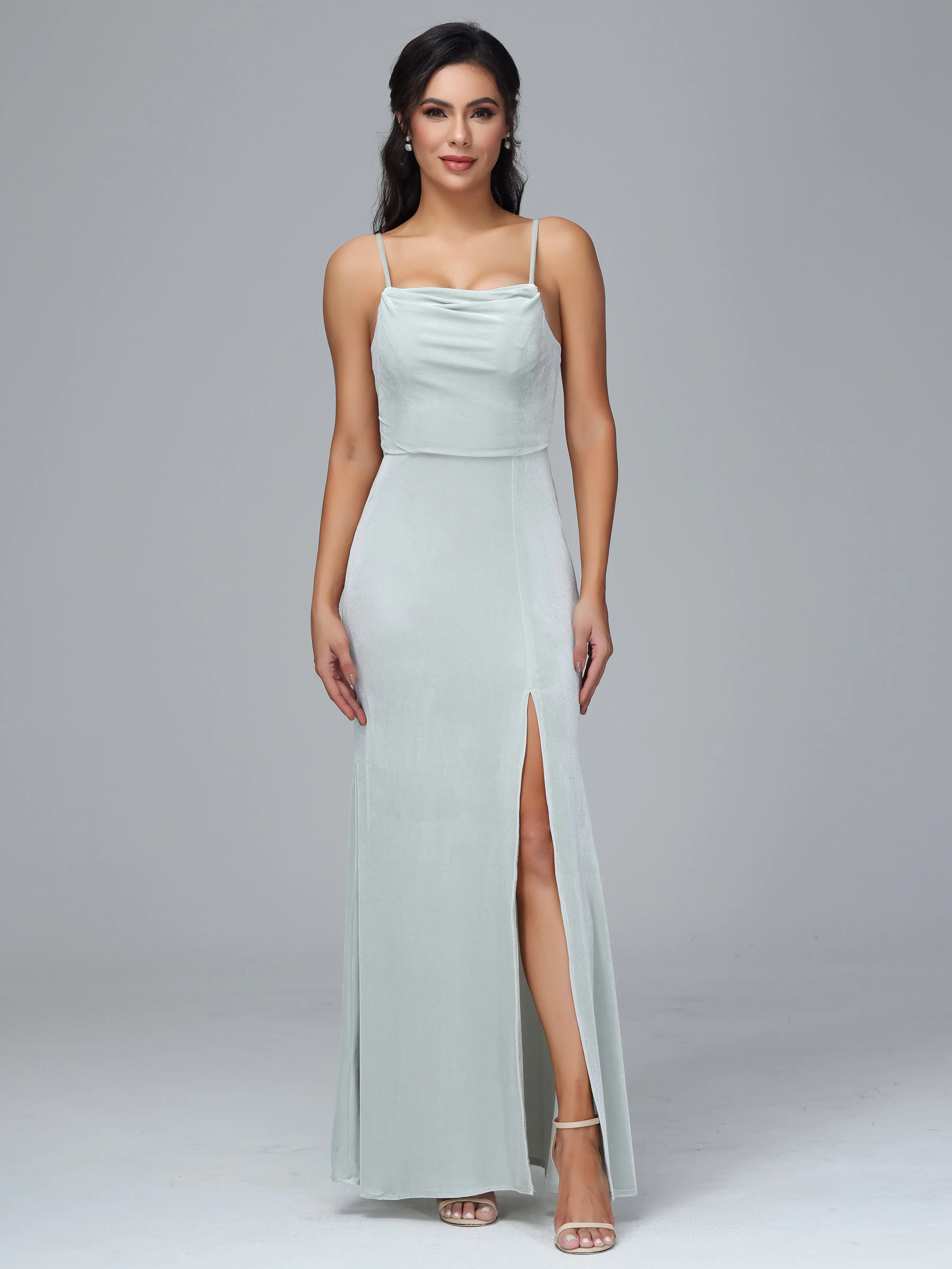 Spaghetti Straps Velvet Bridesmaid Dresses With Split