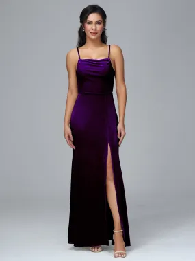 Spaghetti Straps Velvet Bridesmaid Dresses With Split
