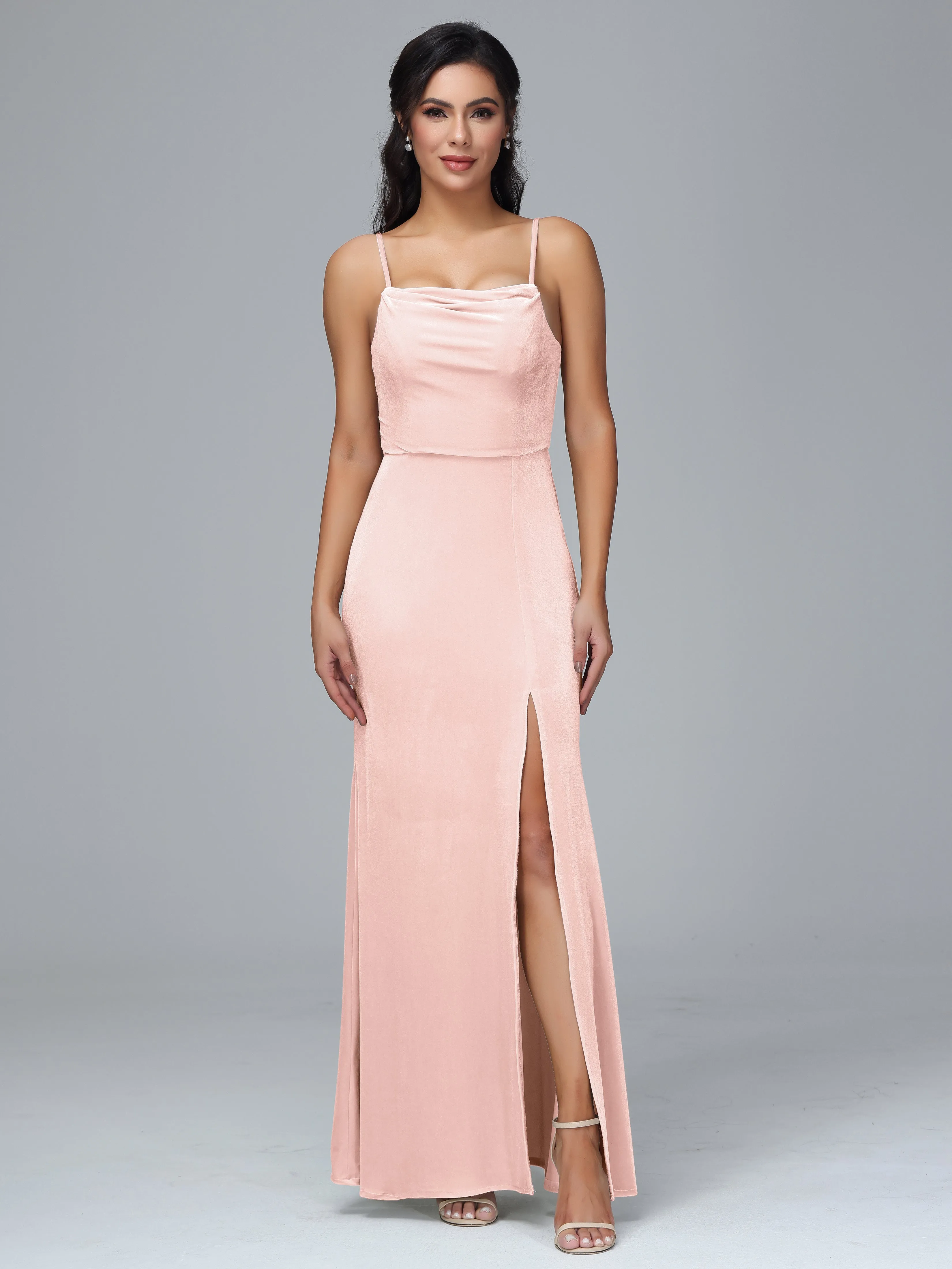 Spaghetti Straps Velvet Bridesmaid Dresses With Split