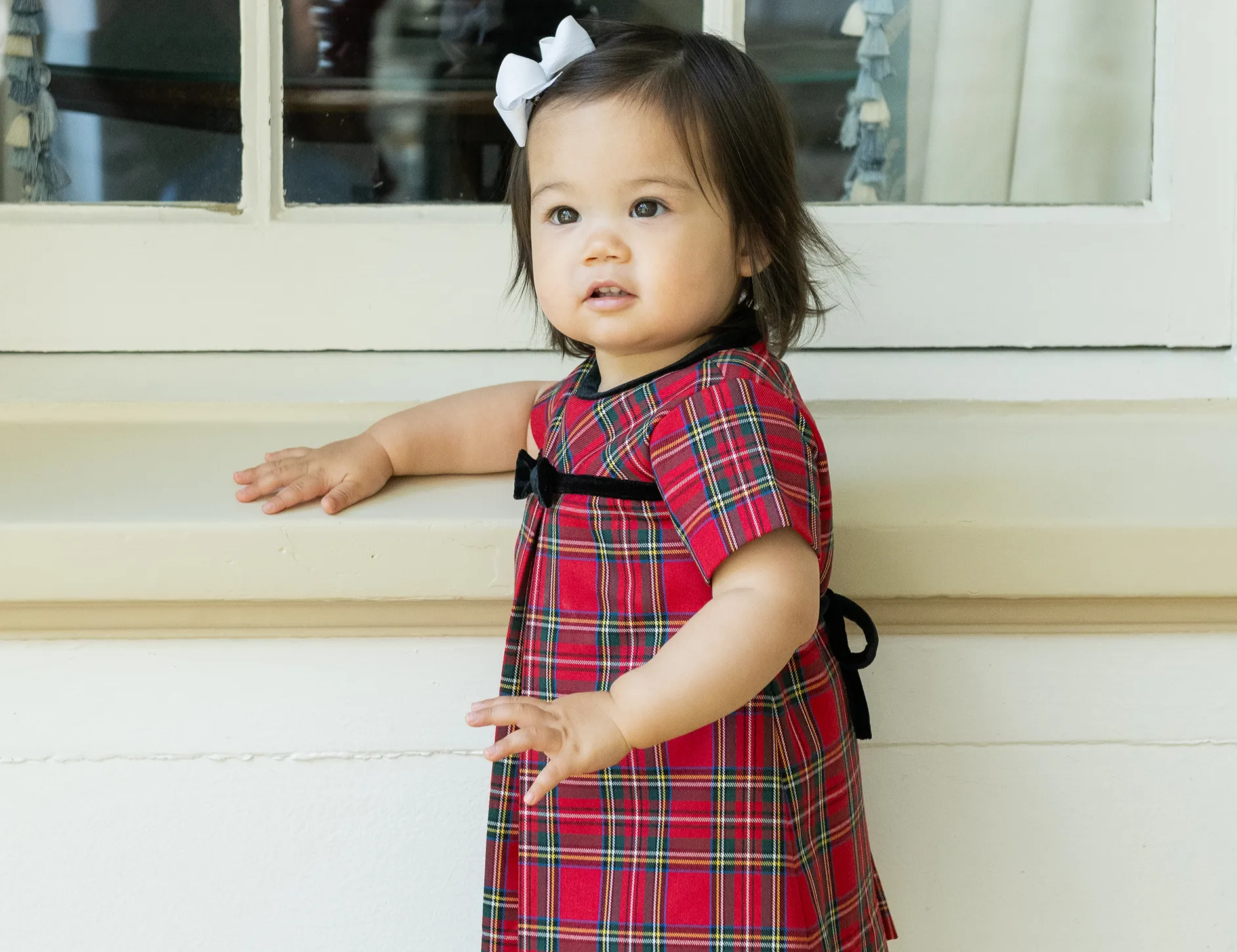 Tartan Plaid Dress With Pleat And Bow