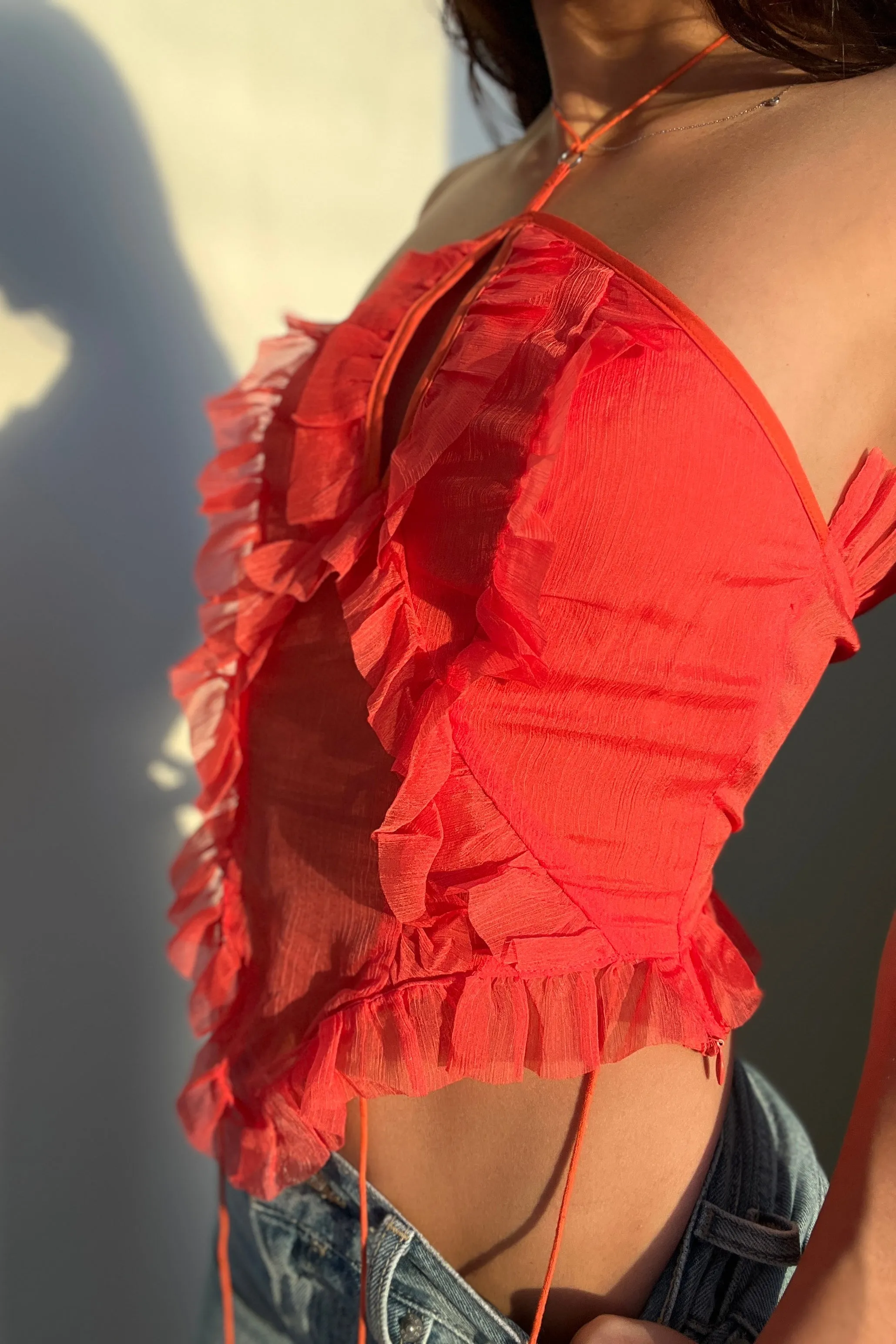 Tina Ruffle Halter Top - Cayenne