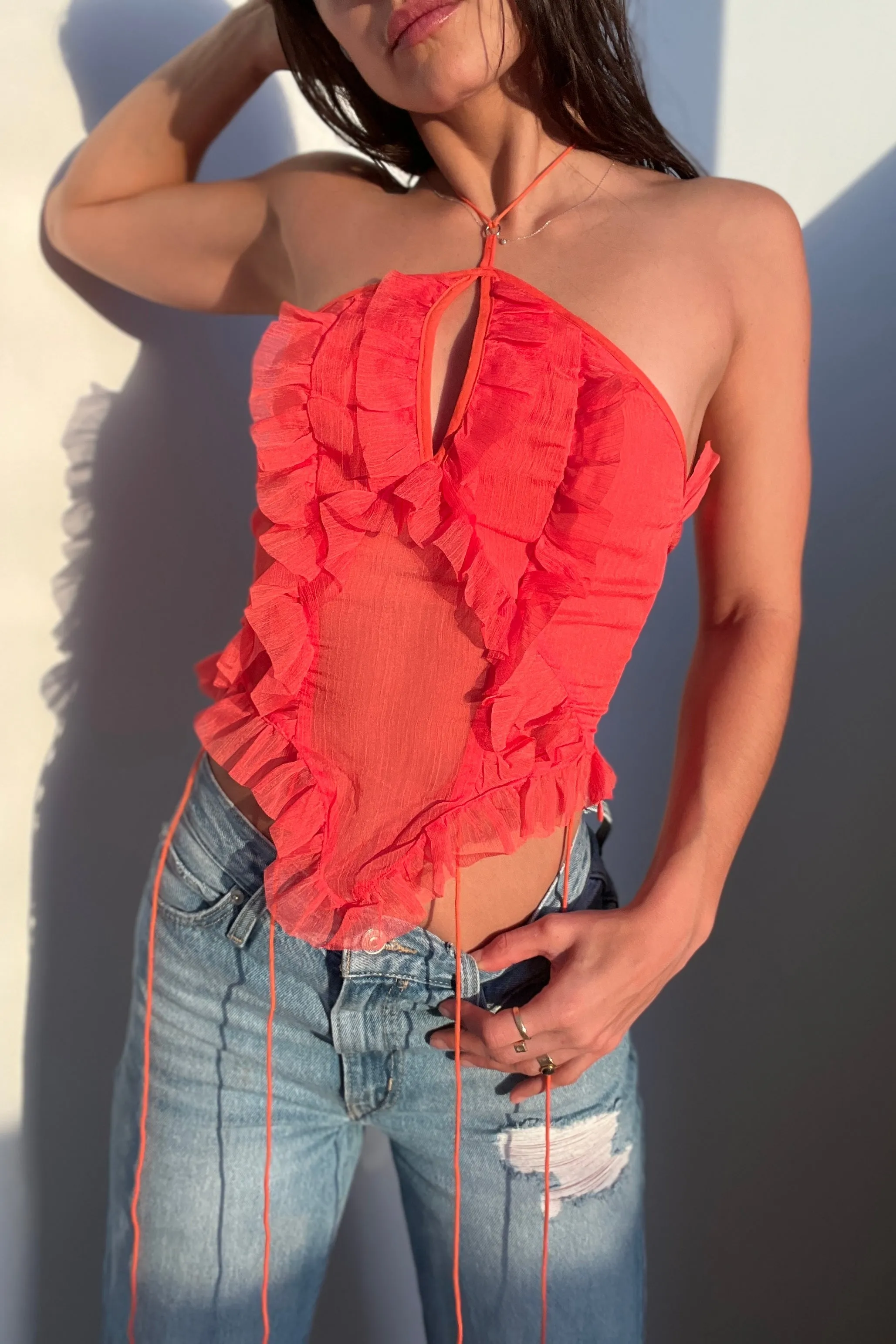 Tina Ruffle Halter Top - Cayenne