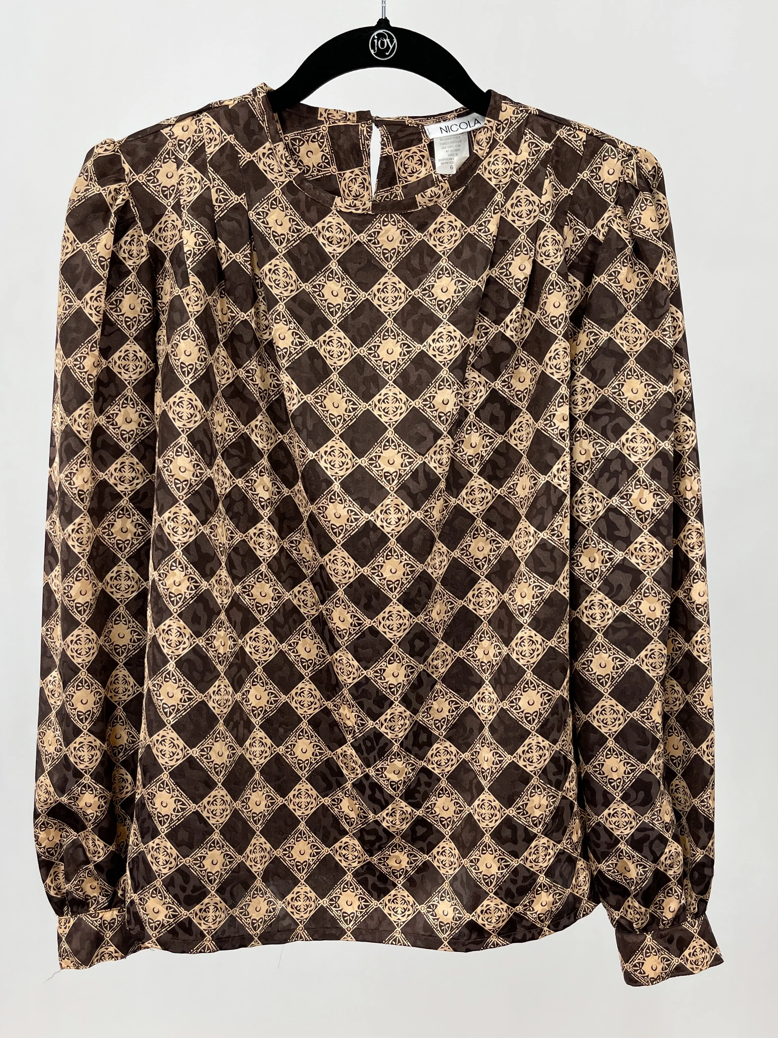 Vintage Satin Printed Puff Sleeve Blouse (S)