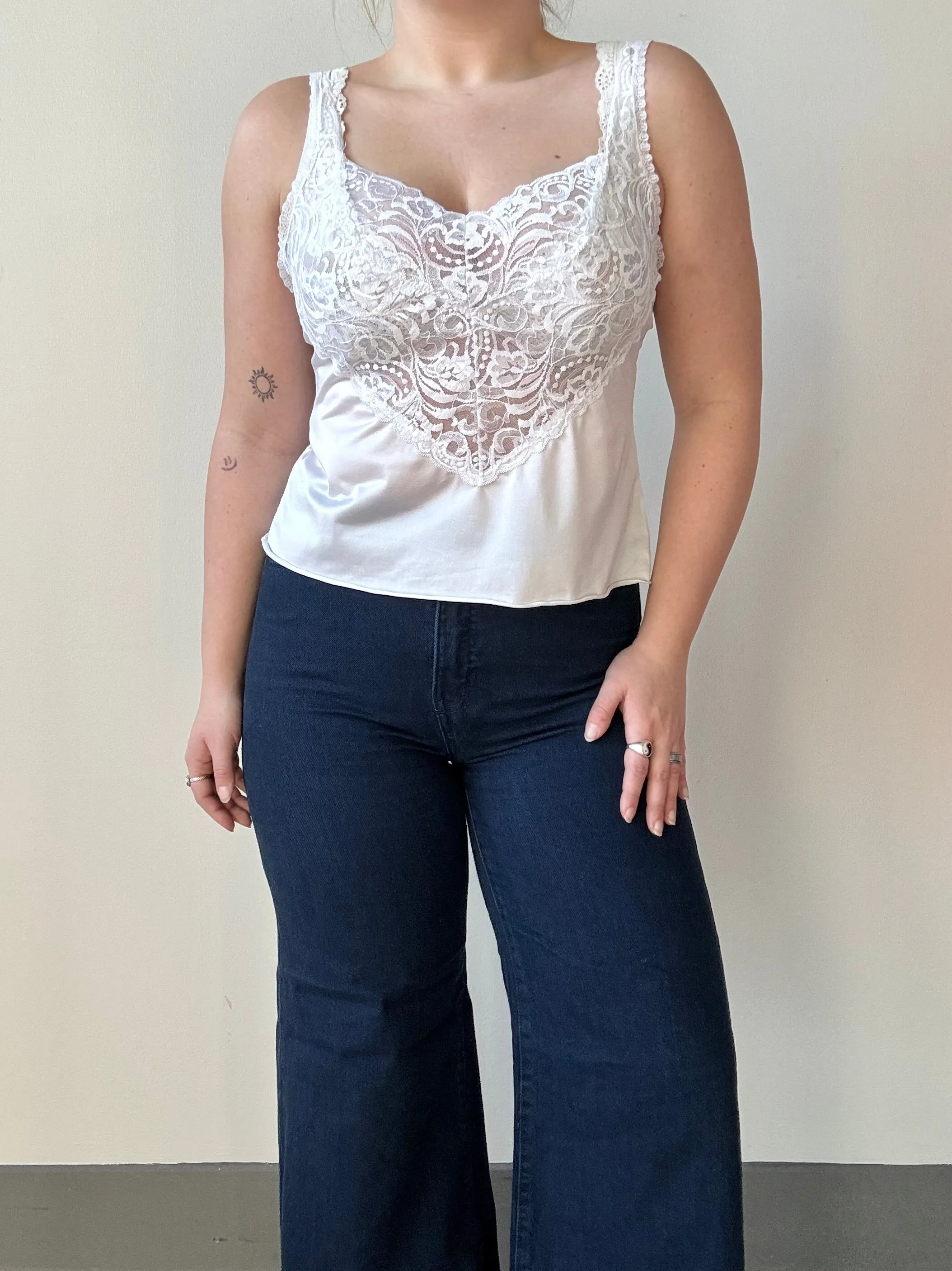 Vintage Vanity Fair White Lace Front Camisole (L)